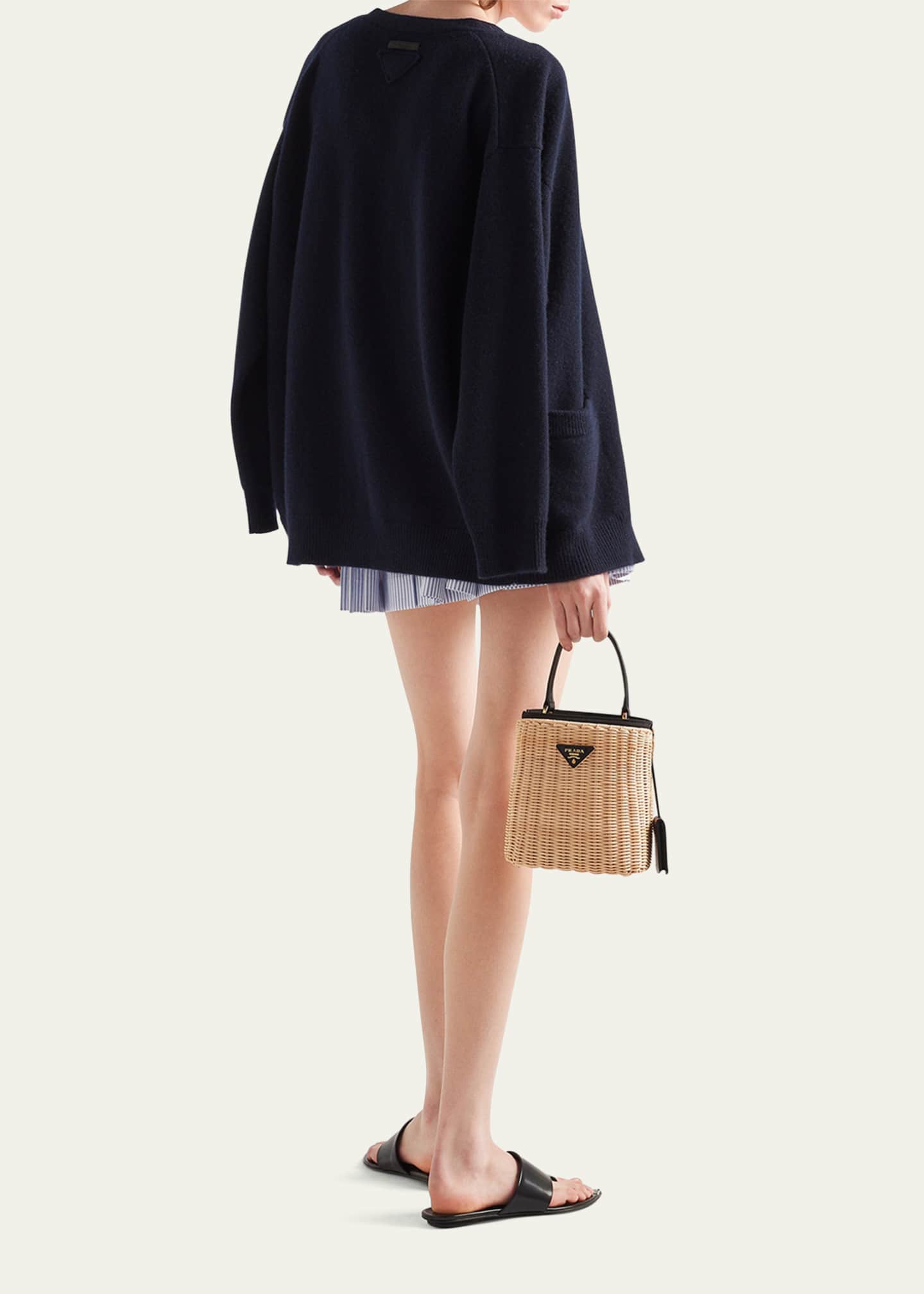 Prada Stripe Oxford Pleated Mini Skirt Image 3 of 4