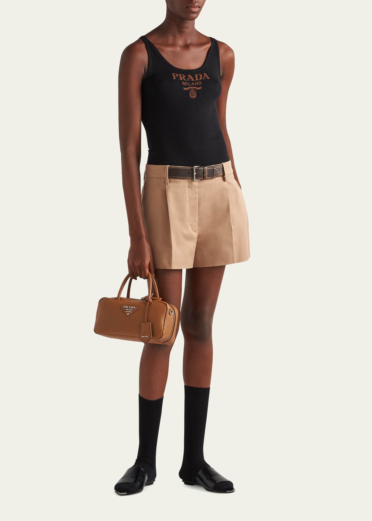 Prada Logo-Print Slim Knit Tank Top Image 2 of 5