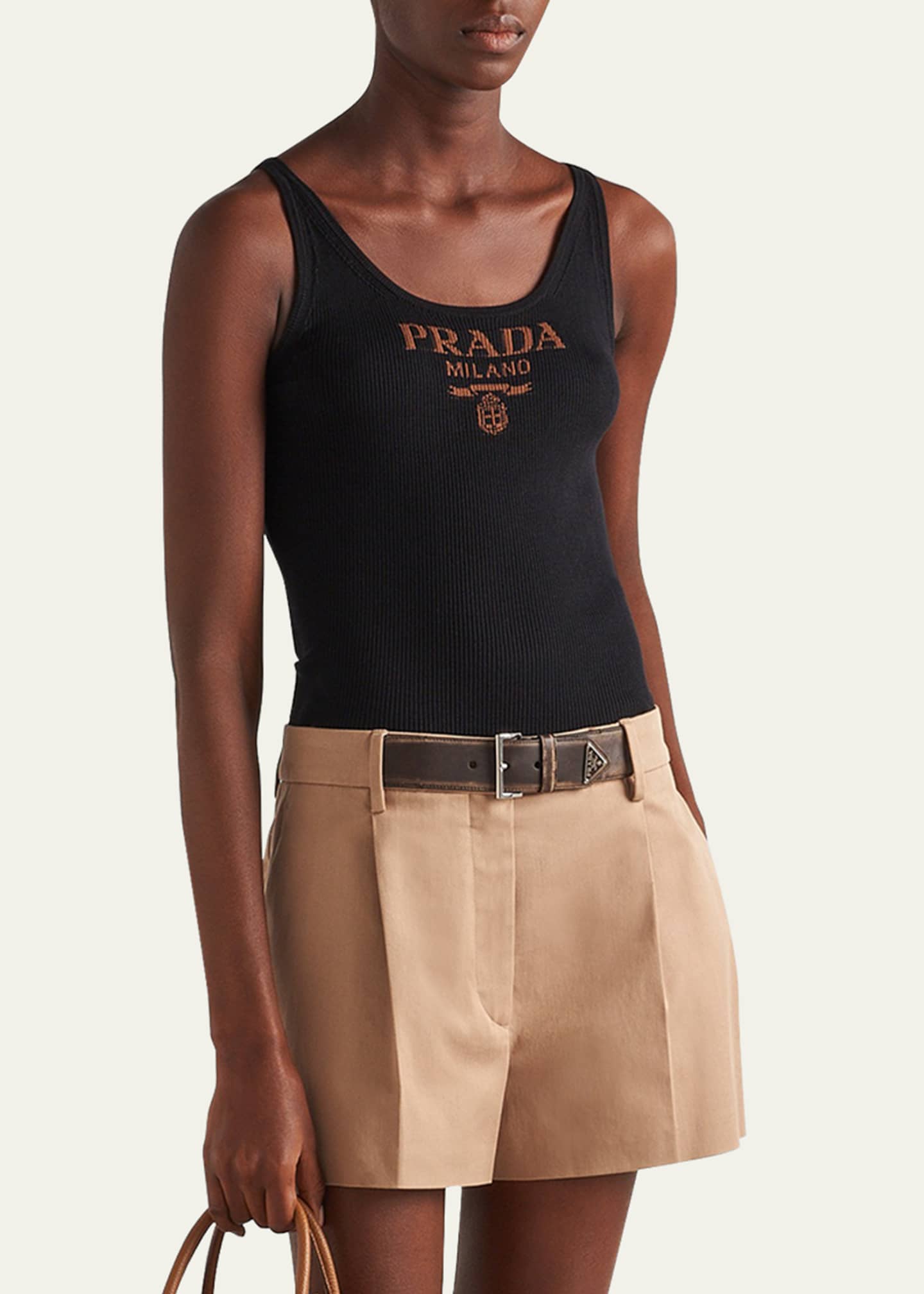 Prada Logo-Print Slim Knit Tank Top Image 4 of 5