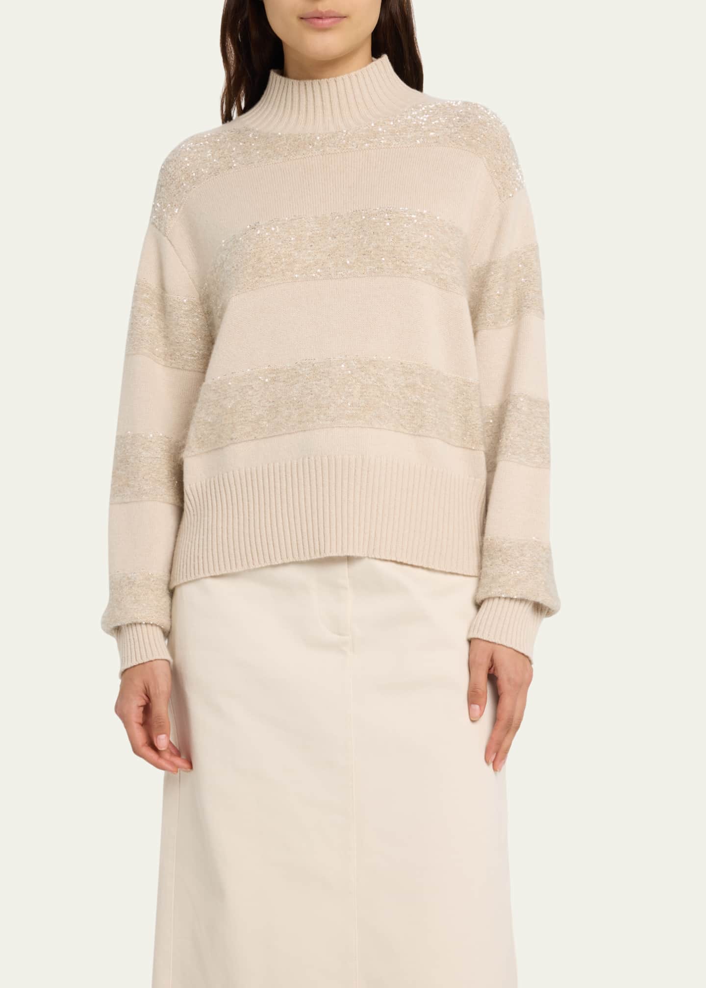 Brunello Cucinelli Sequined Stripe Wool-Cashmere Sweater