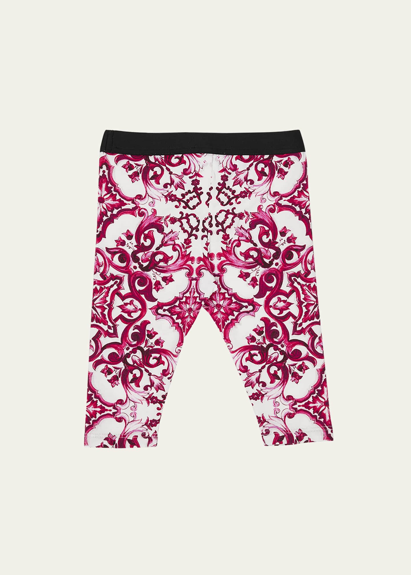 Dolce&Gabbana Girl's Maiolica Logo Tape Leggings, Size 12M30M