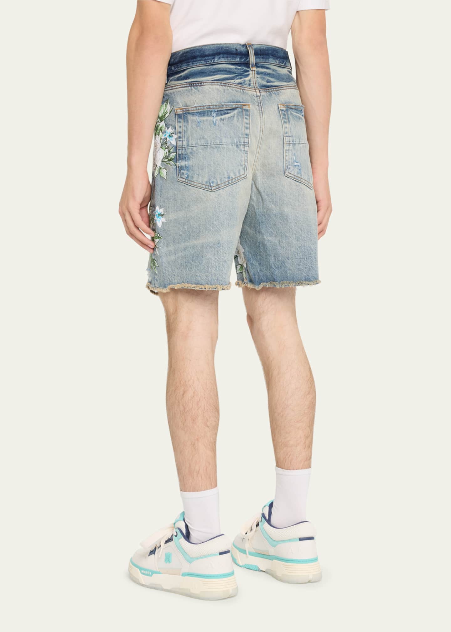 Amiri Men s Faded Embroidered Floral Denim Shorts Bergdorf Goodman