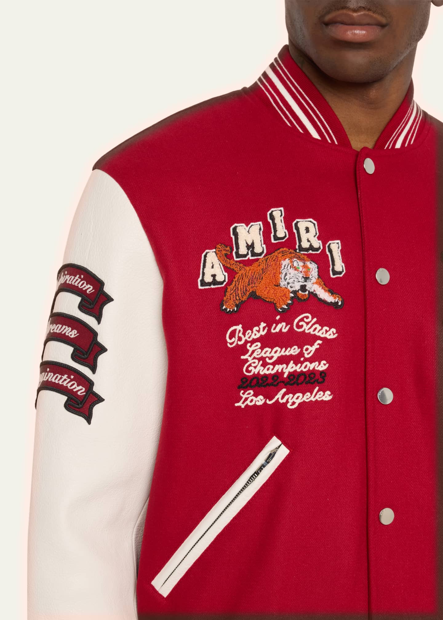 Amiri Always On Point Varsity Bomber Jacket With Genuine Shearling Trim In  Red