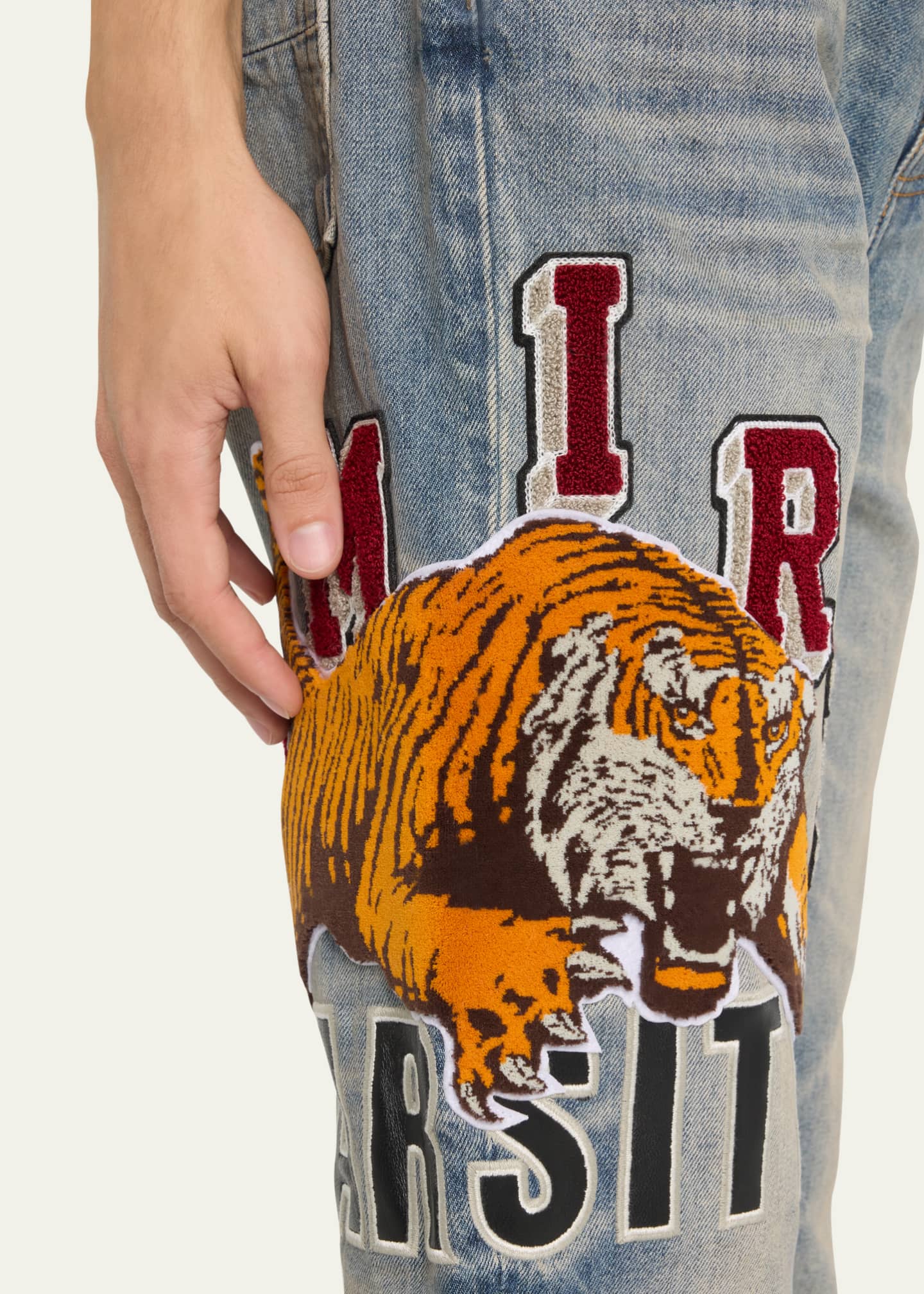 Amiri Men's Faded Varsity Tiger StraightLeg Jeans Bergdorf Goodman