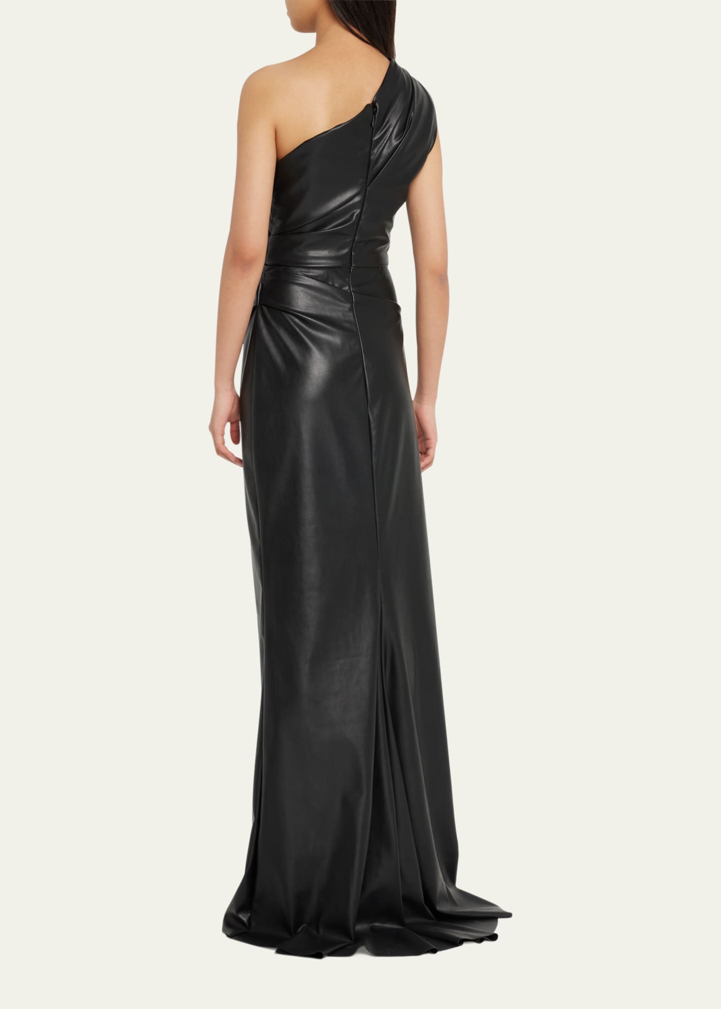 FAUX LEATHER DRAPED DRESS - Black