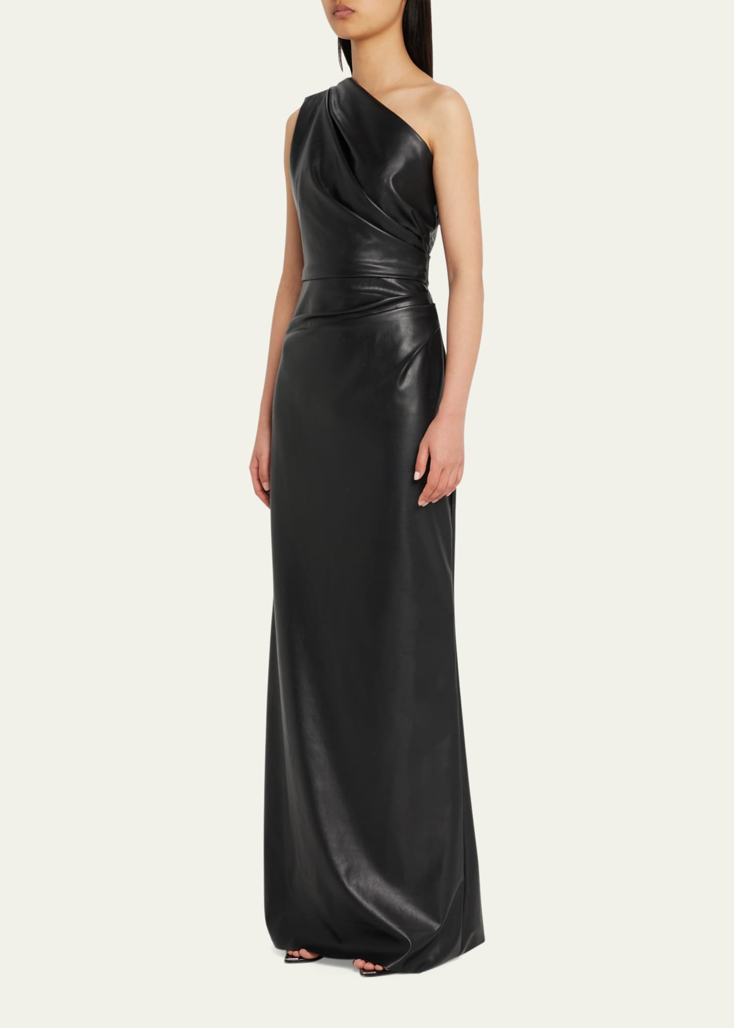 FAUX LEATHER DRAPED DRESS - Black