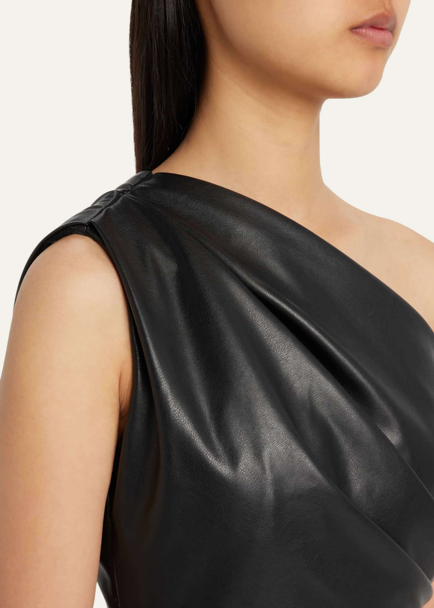 FAUX LEATHER DRAPED DRESS - Black