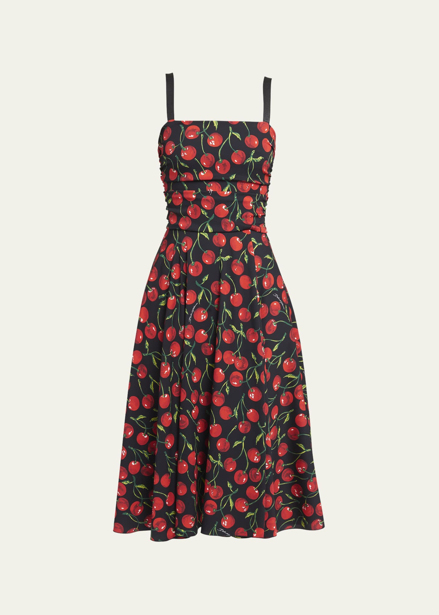 Dolce&Gabbana Cherry Charmeuse Ruched Midi Dress - Bergdorf Goodman