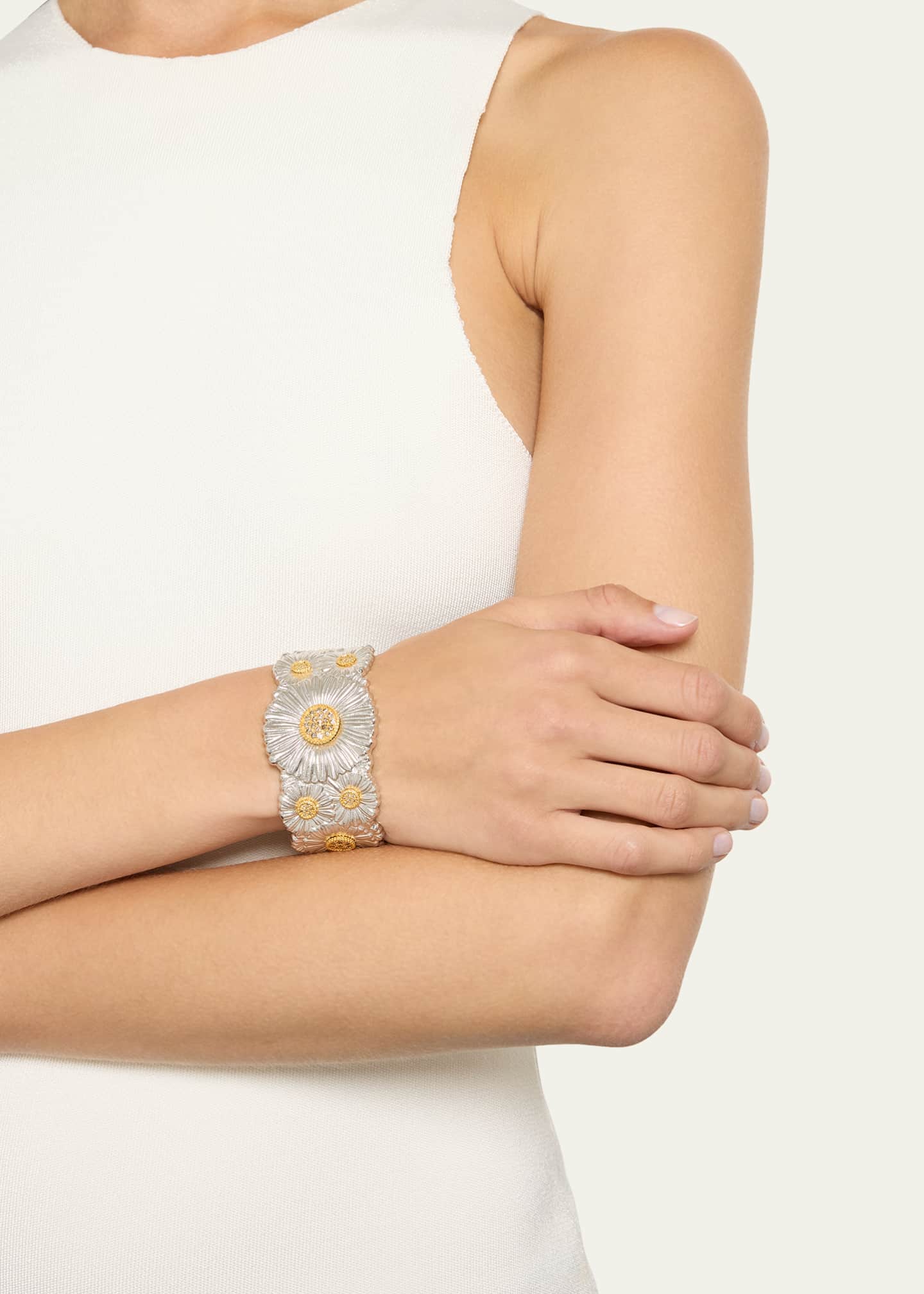Buccellati Silver and 18K Gold Daisy Blossoms Bracelet with Diamonds Image 2 of 4