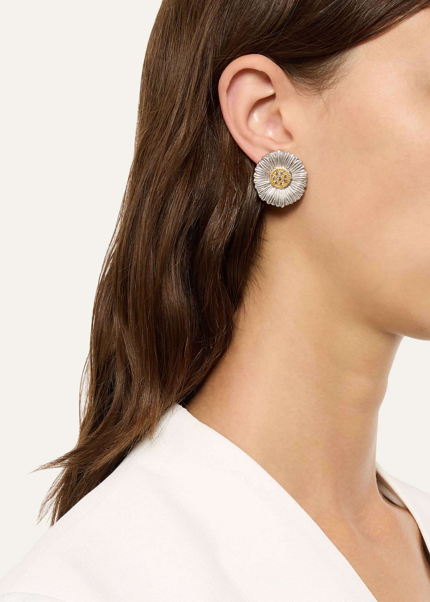 Buccellati 18K White Gold Ramage Earrings with Diamonds Image 2 of 4