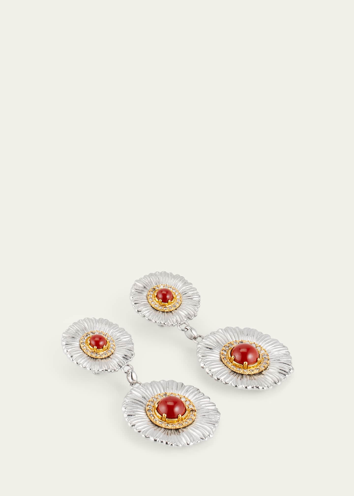 Buccellati Blossom Color Daisy 18K Yellow Gold and Silver Earrings with Diamonds and Red Jasper Image 3 of 4
