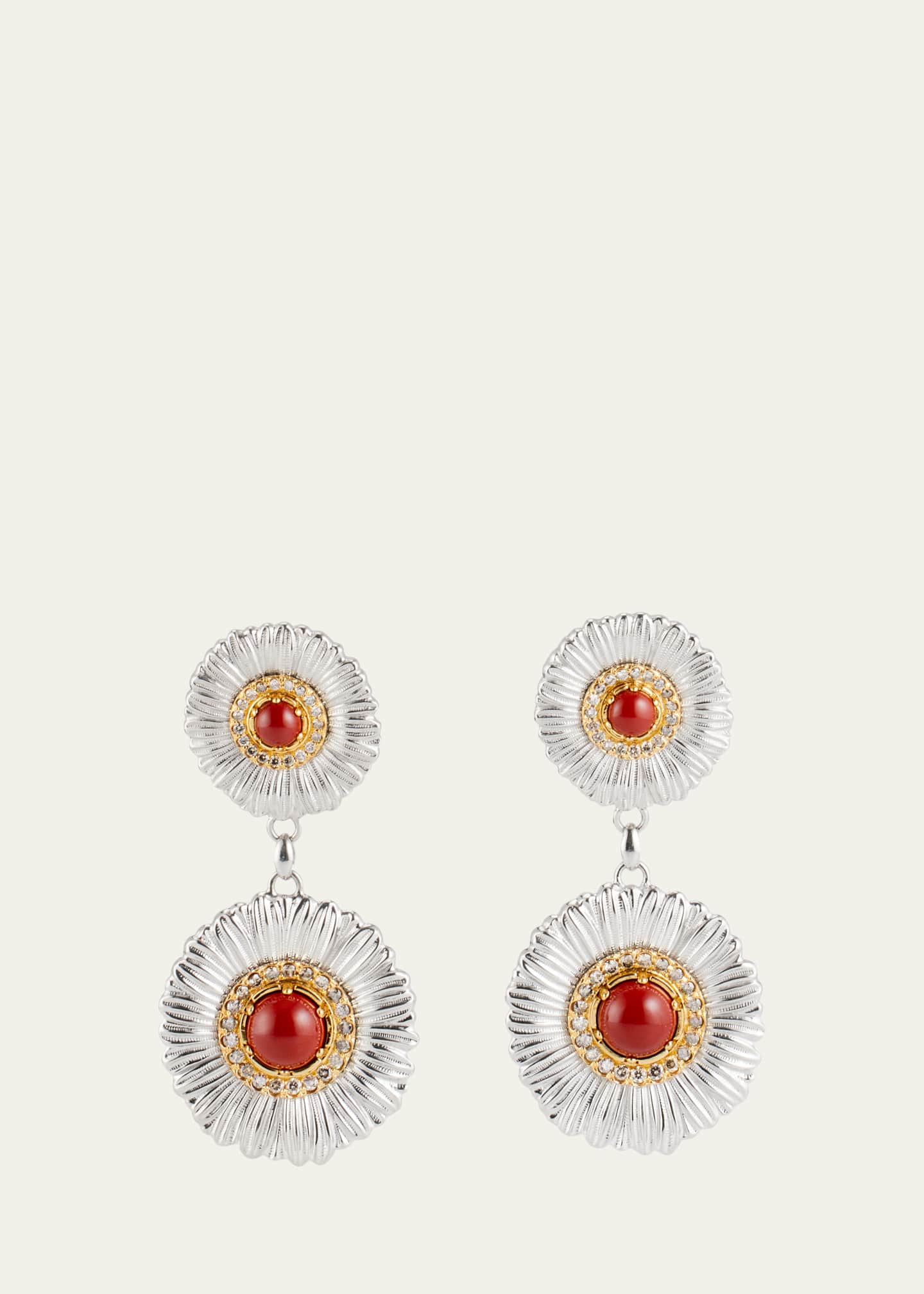 Buccellati Blossom Color Daisy 18K Yellow Gold and Silver Earrings with Diamonds and Red Jasper Image 1 of 4