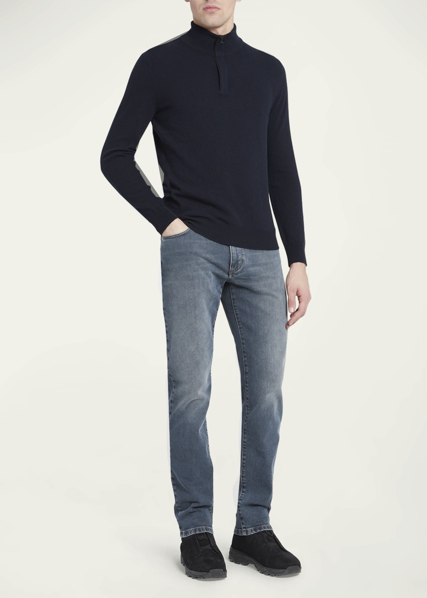 ZEGNA Men's Oasi Cashmere Zip Mock Neck Sweater - Bergdorf Goodman