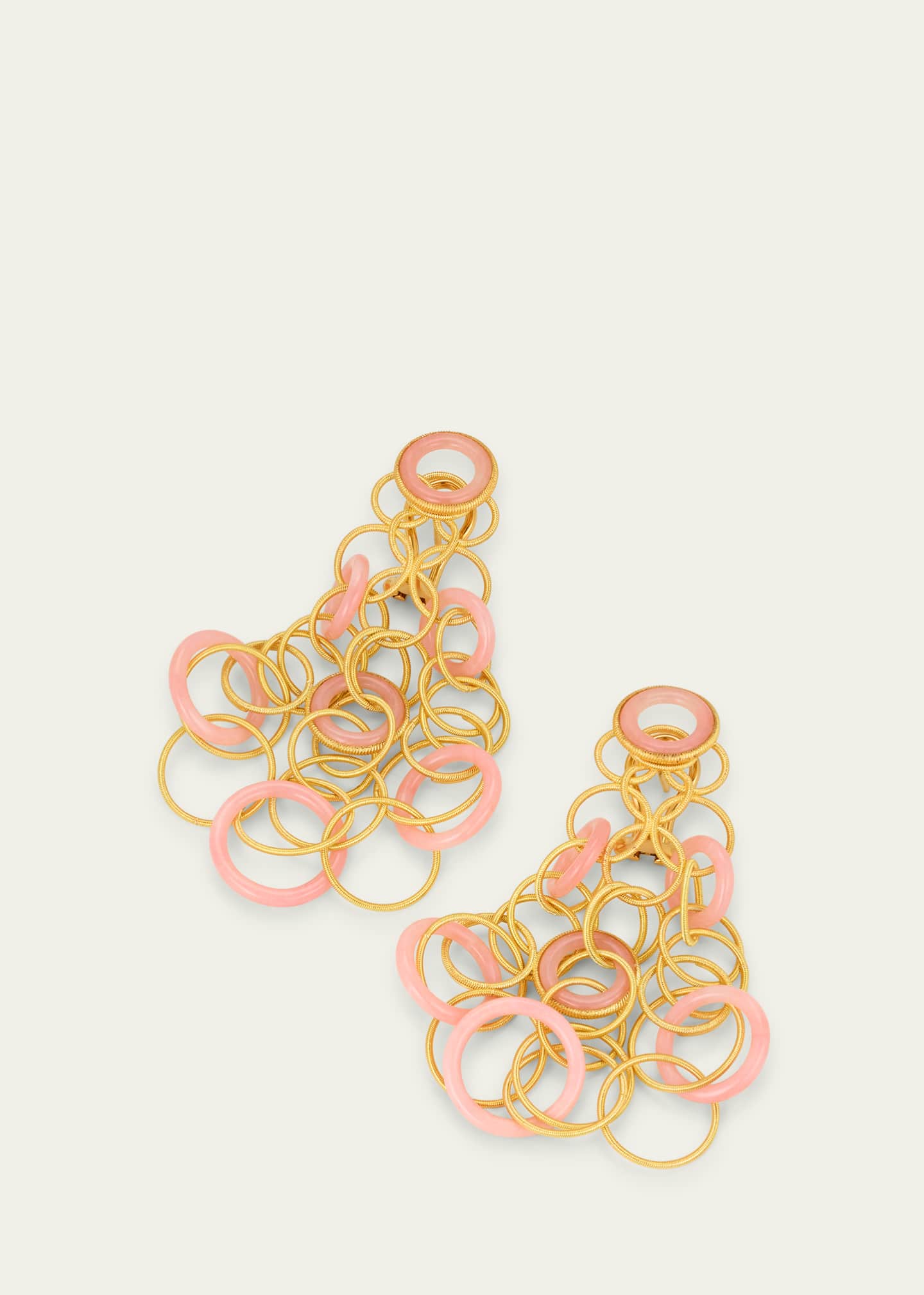 Buccellati Hawaii 18K Yellow Gold Pink Opal Earrings, 7cm Image 3 of 4