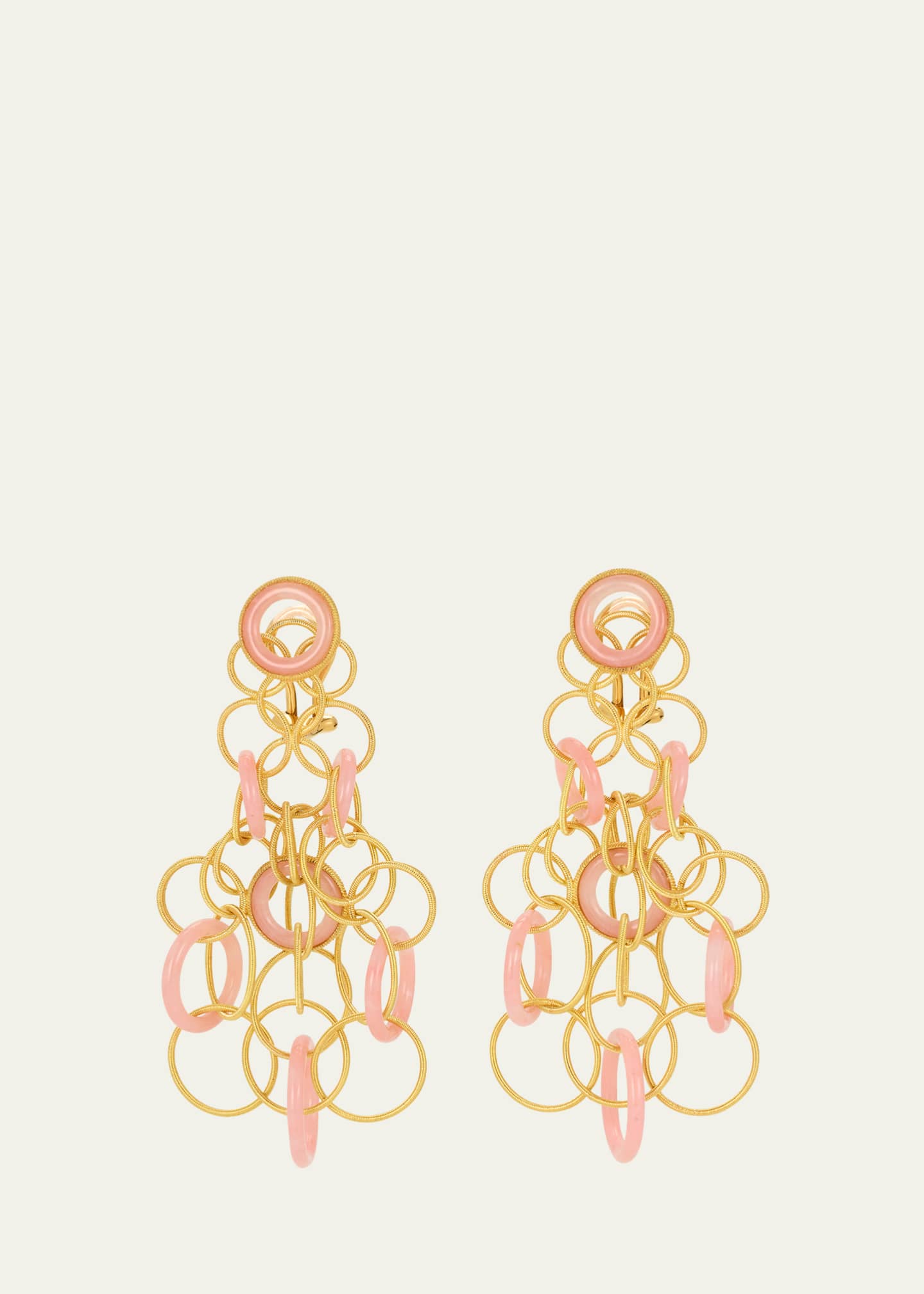 Buccellati Hawaii 18K Yellow Gold Pink Opal Earrings, 7cm Image 1 of 4