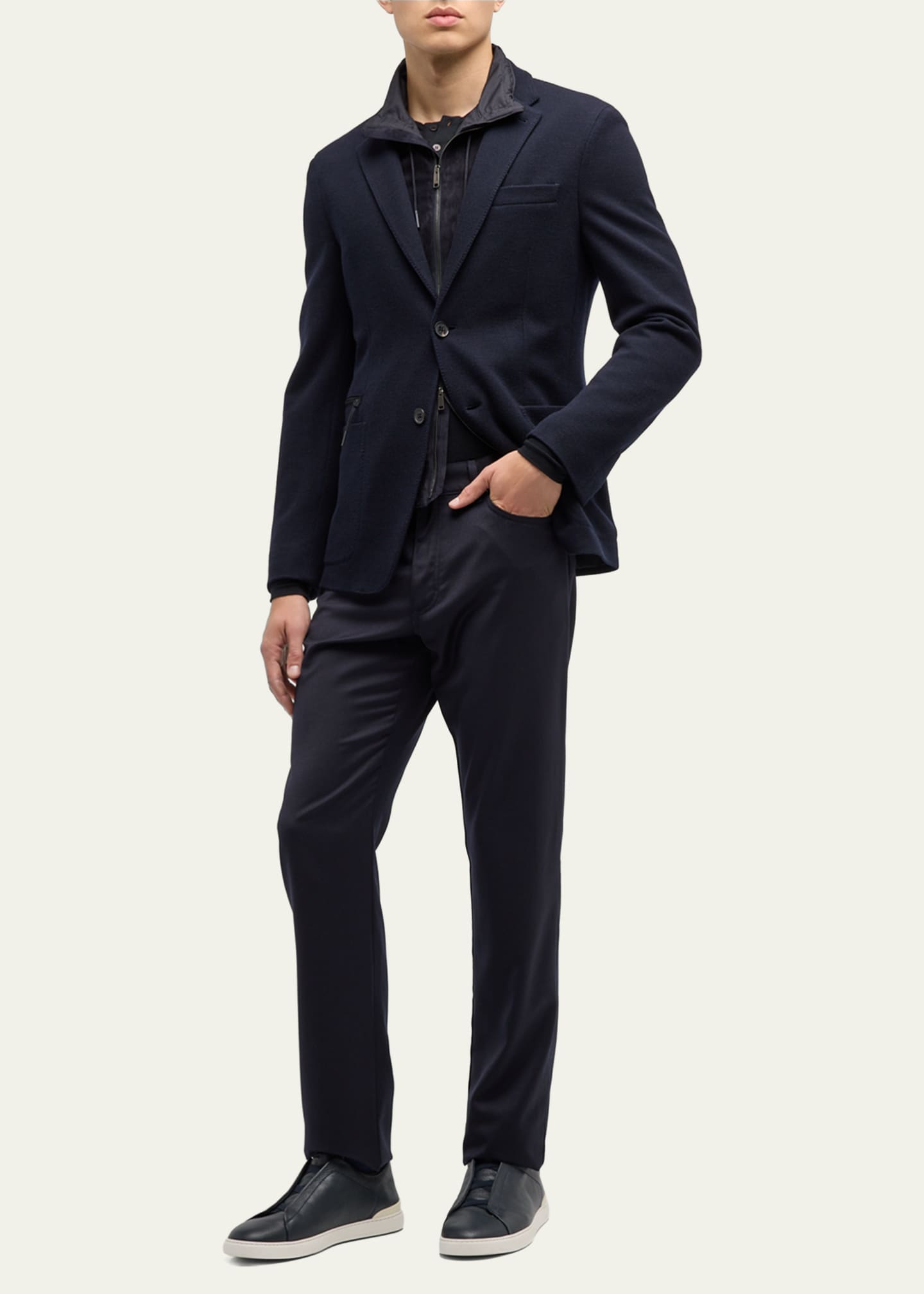 ZEGNA Men s High Performance Jersey Sport Coat with Suede Bib