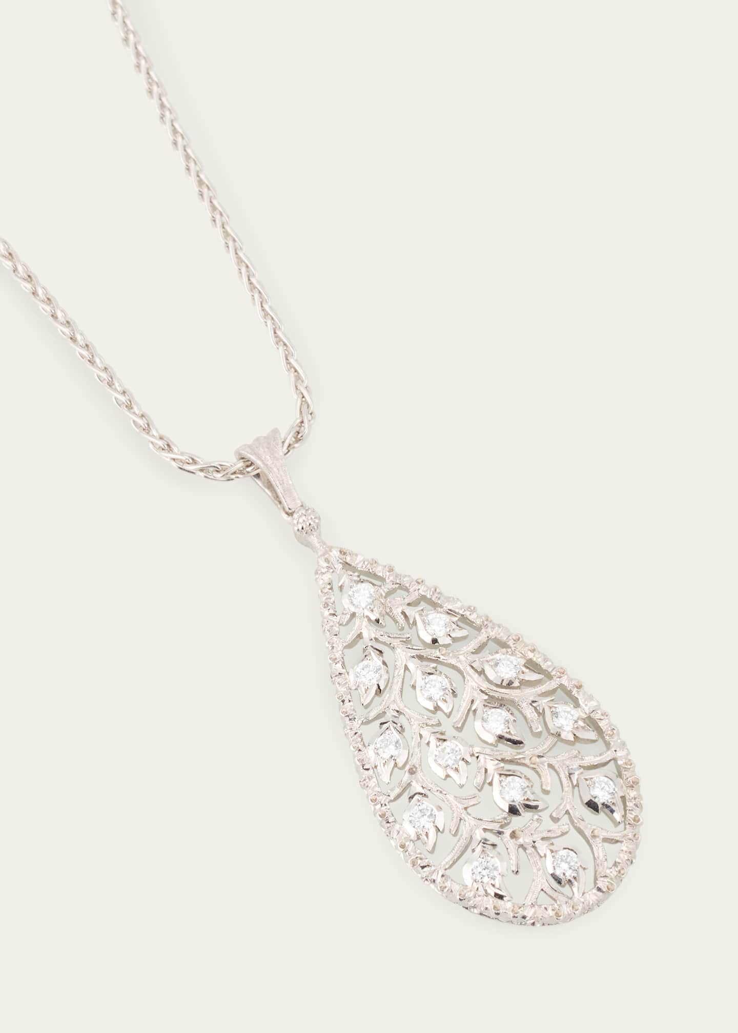 Buccellati Ramage 18K White Gold Drop Shaped Pendant Necklace with Diamonds Image 3 of 4