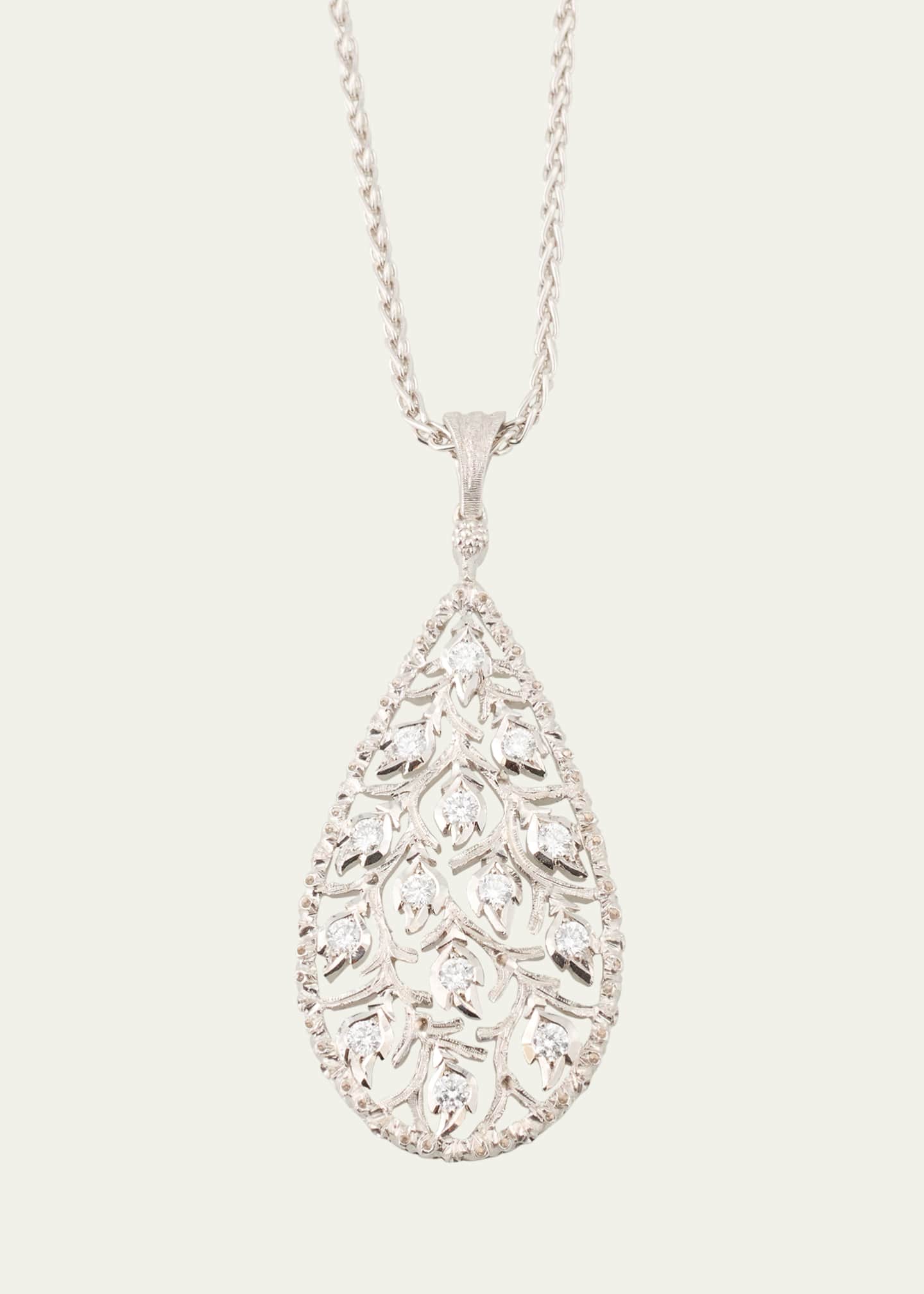 Buccellati Ramage 18K White Gold Drop Shaped Pendant Necklace with Diamonds Image 1 of 4