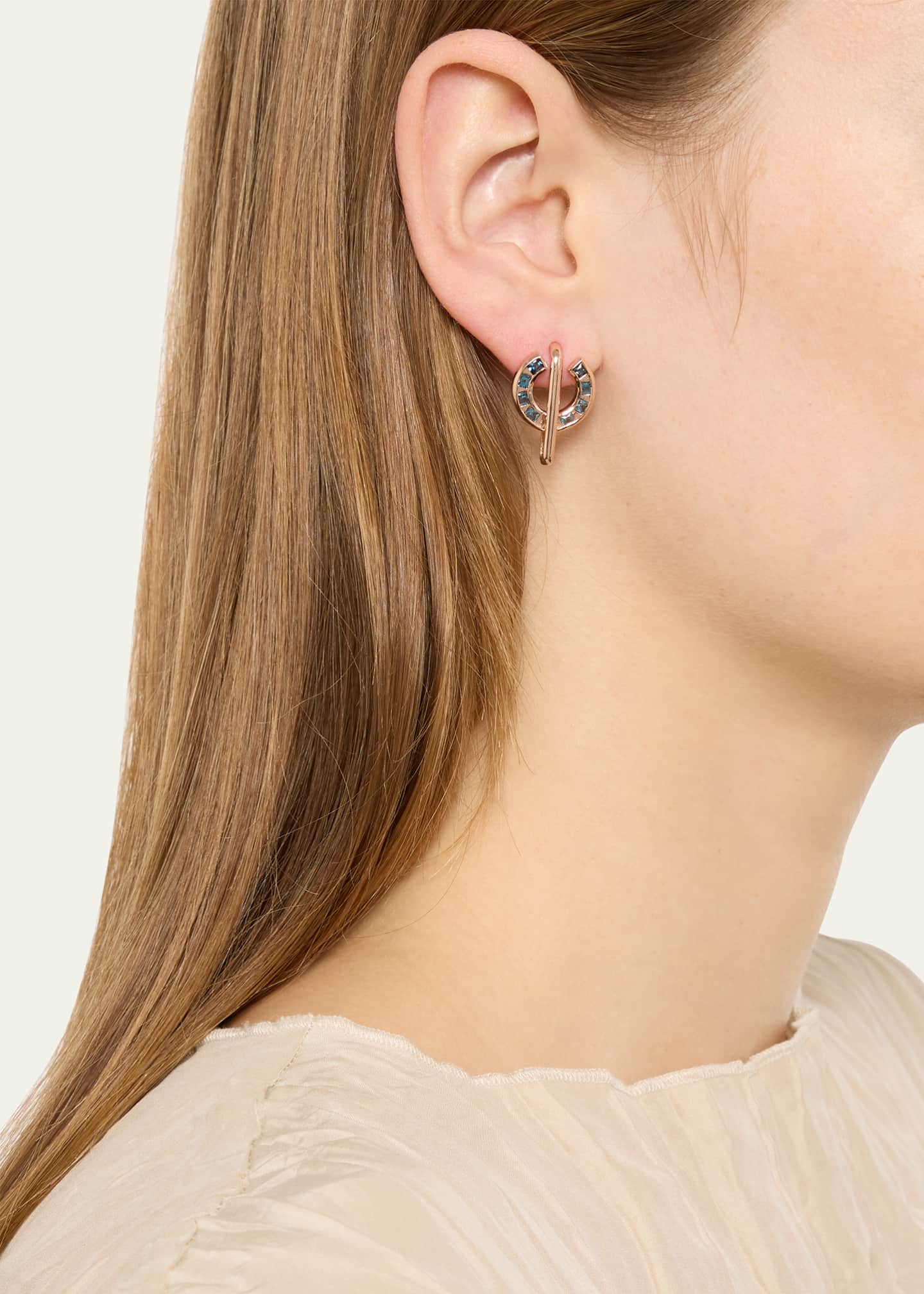JOLLY BIJOU 14k Rose Gold Sundial Indicolite Tourmaline Stud Earrings Image 2 of 4