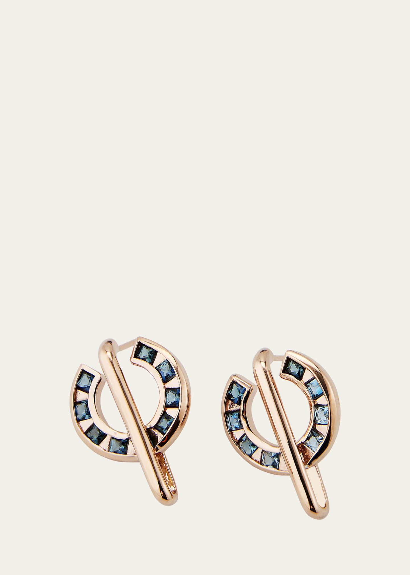 JOLLY BIJOU 14k Rose Gold Sundial Indicolite Tourmaline Stud Earrings Image 3 of 4