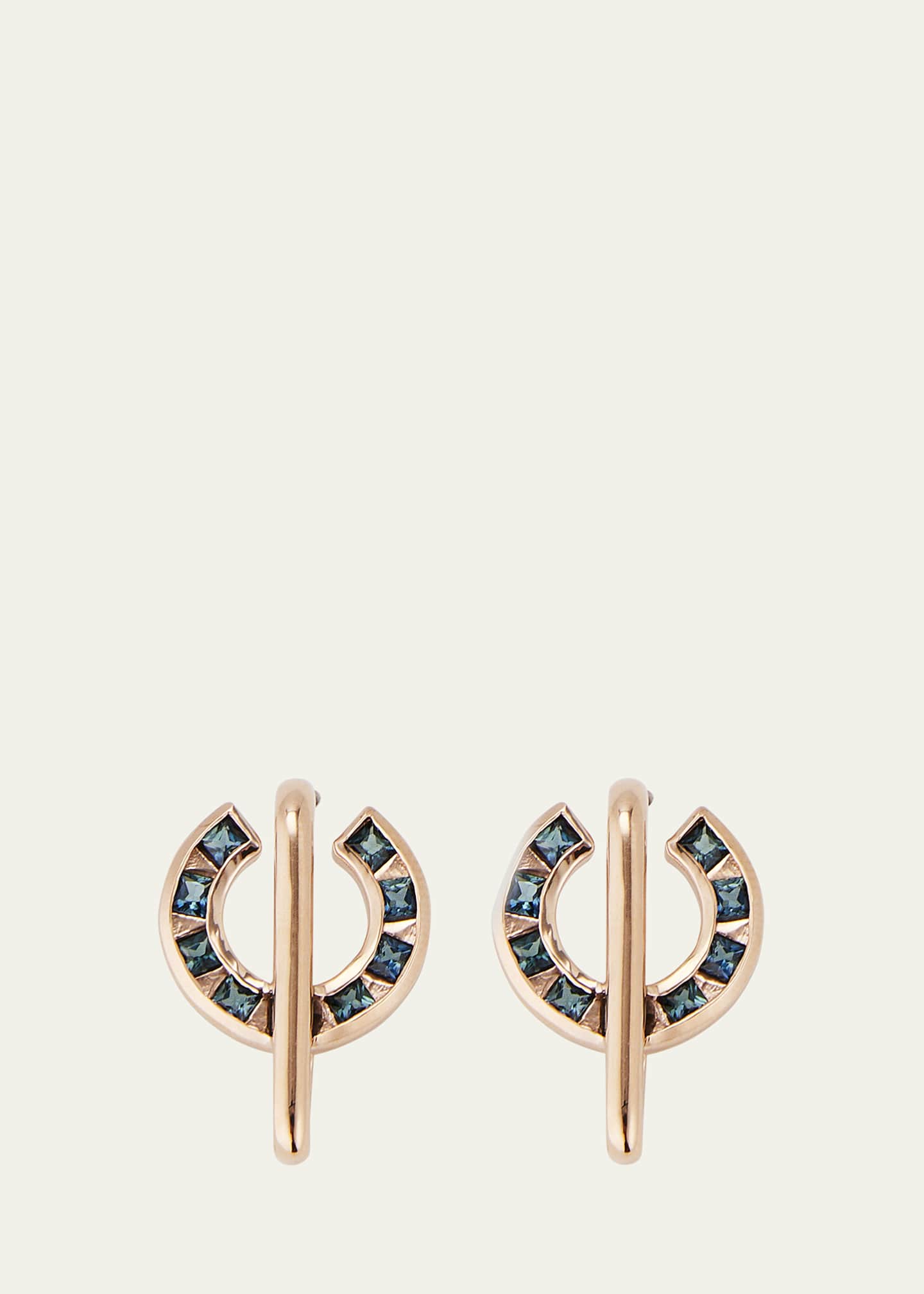 JOLLY BIJOU 14k Rose Gold Sundial Indicolite Tourmaline Stud Earrings Image 1 of 4