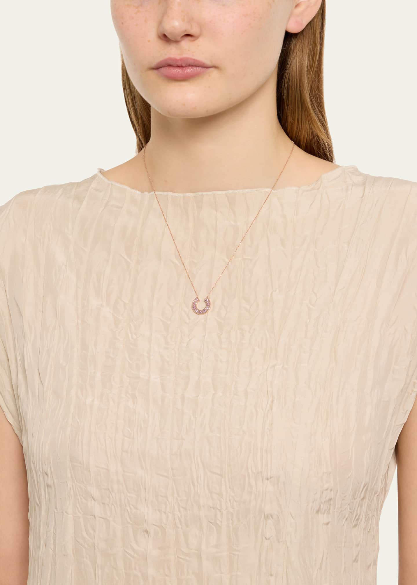 JOLLY BIJOU 14k Rose Gold Sundial Pink Sapphire Pendant Necklace Image 2 of 4