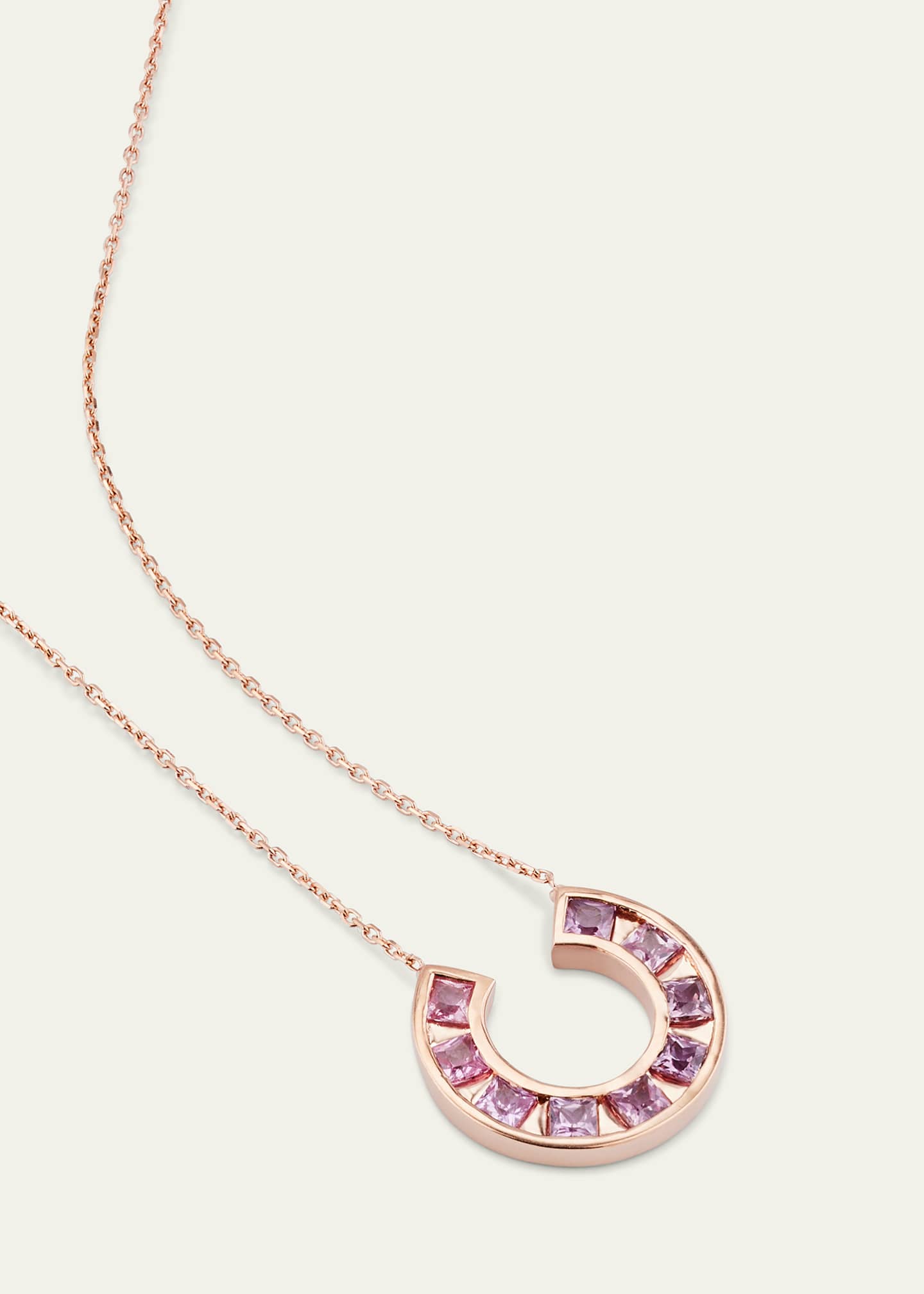 JOLLY BIJOU 14k Rose Gold Sundial Pink Sapphire Pendant Necklace Image 3 of 4