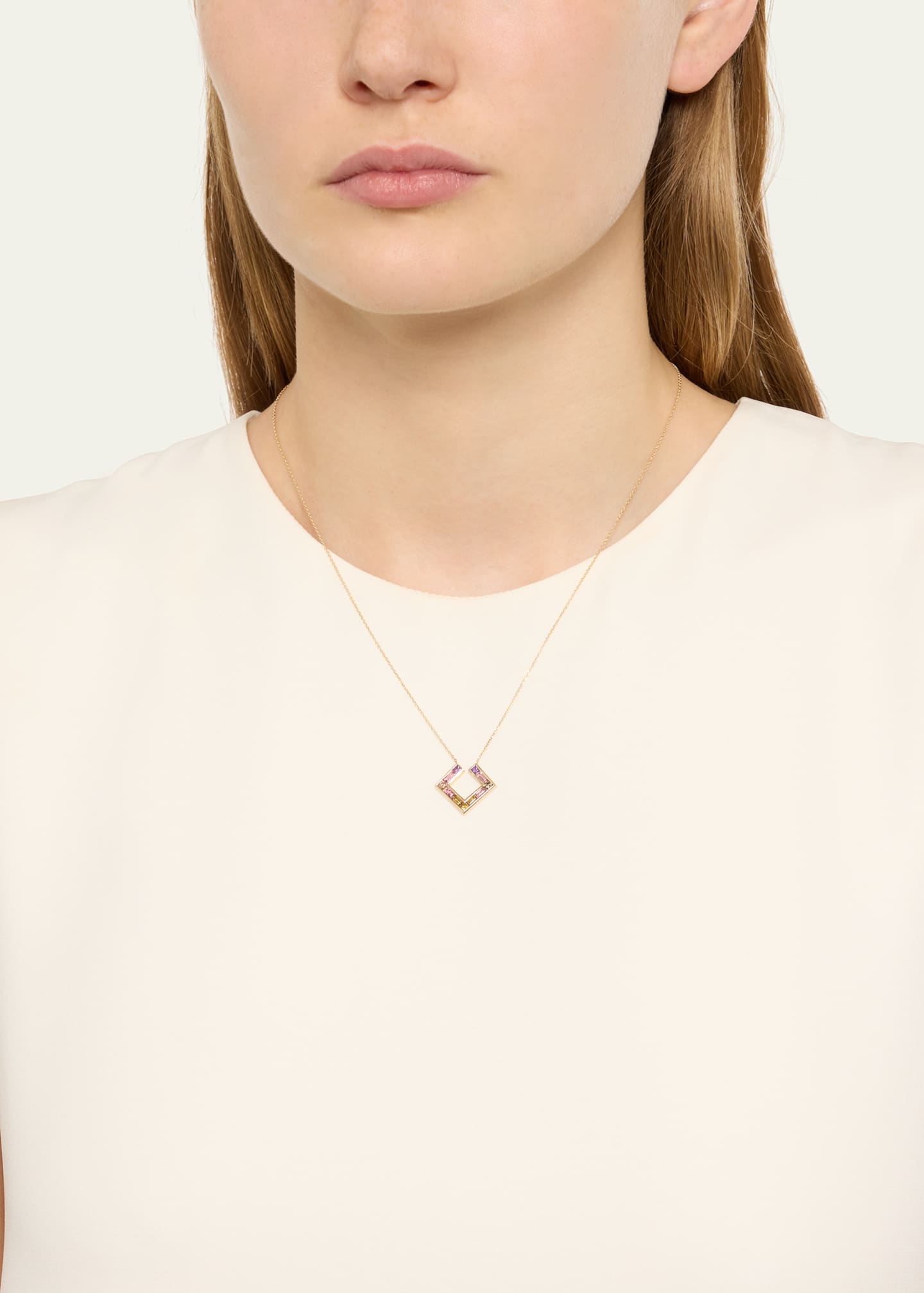 JOLLY BIJOU 14k Gold Open Square Multi-Stone Necklace Image 2 of 4