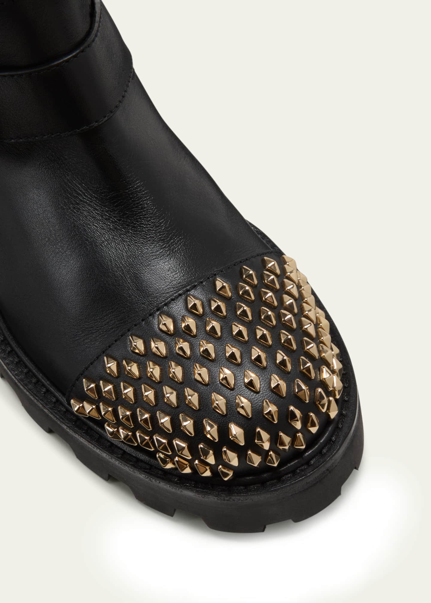 Womens black studded biker boots deals