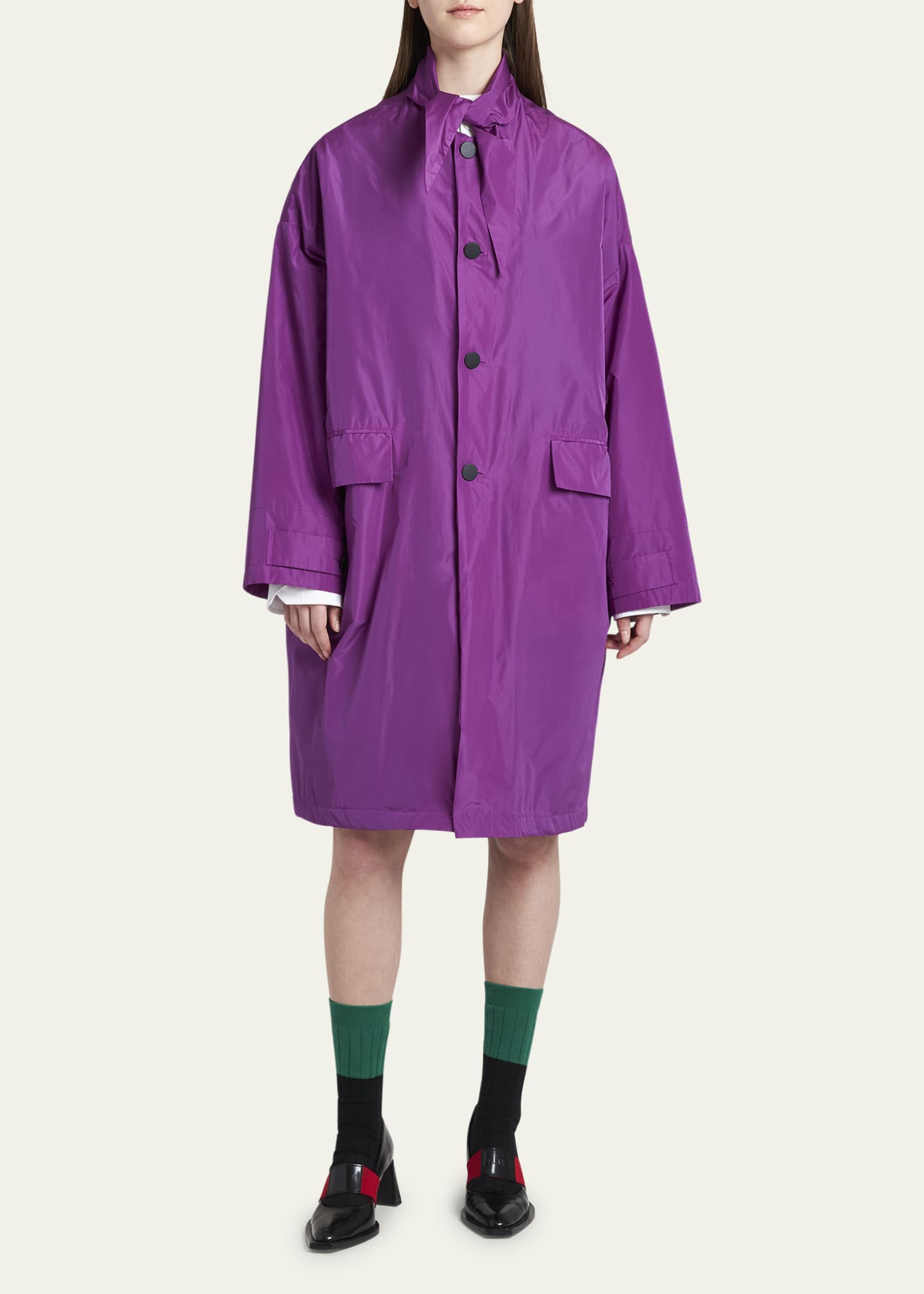 Plan C Long Overcoat with Tie Neck Bergdorf Goodman