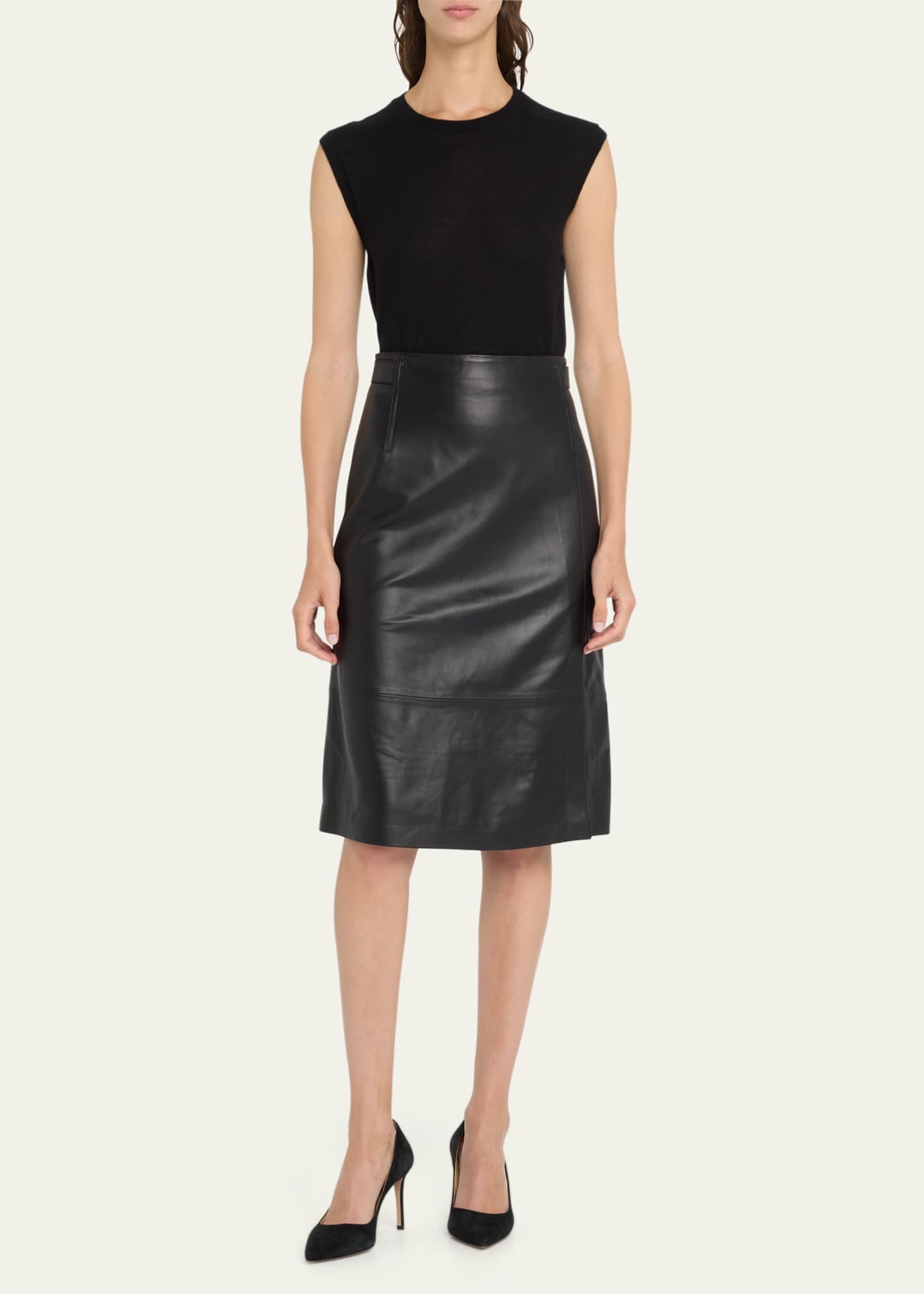 Vince Tailored Knee Length Leather Skirt