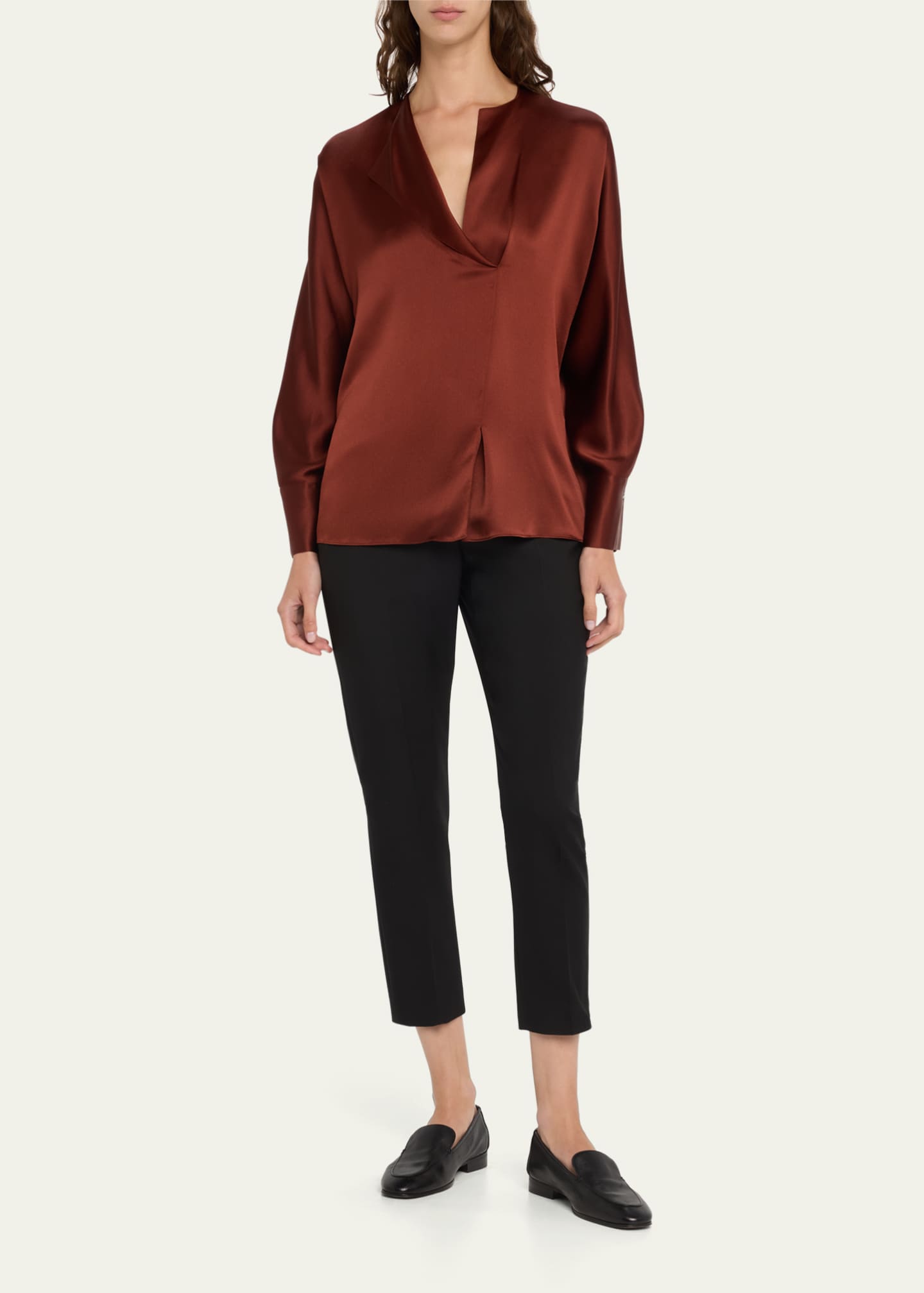 Vince Silk Dolman-Sleeve Draped-Lapel Blouse