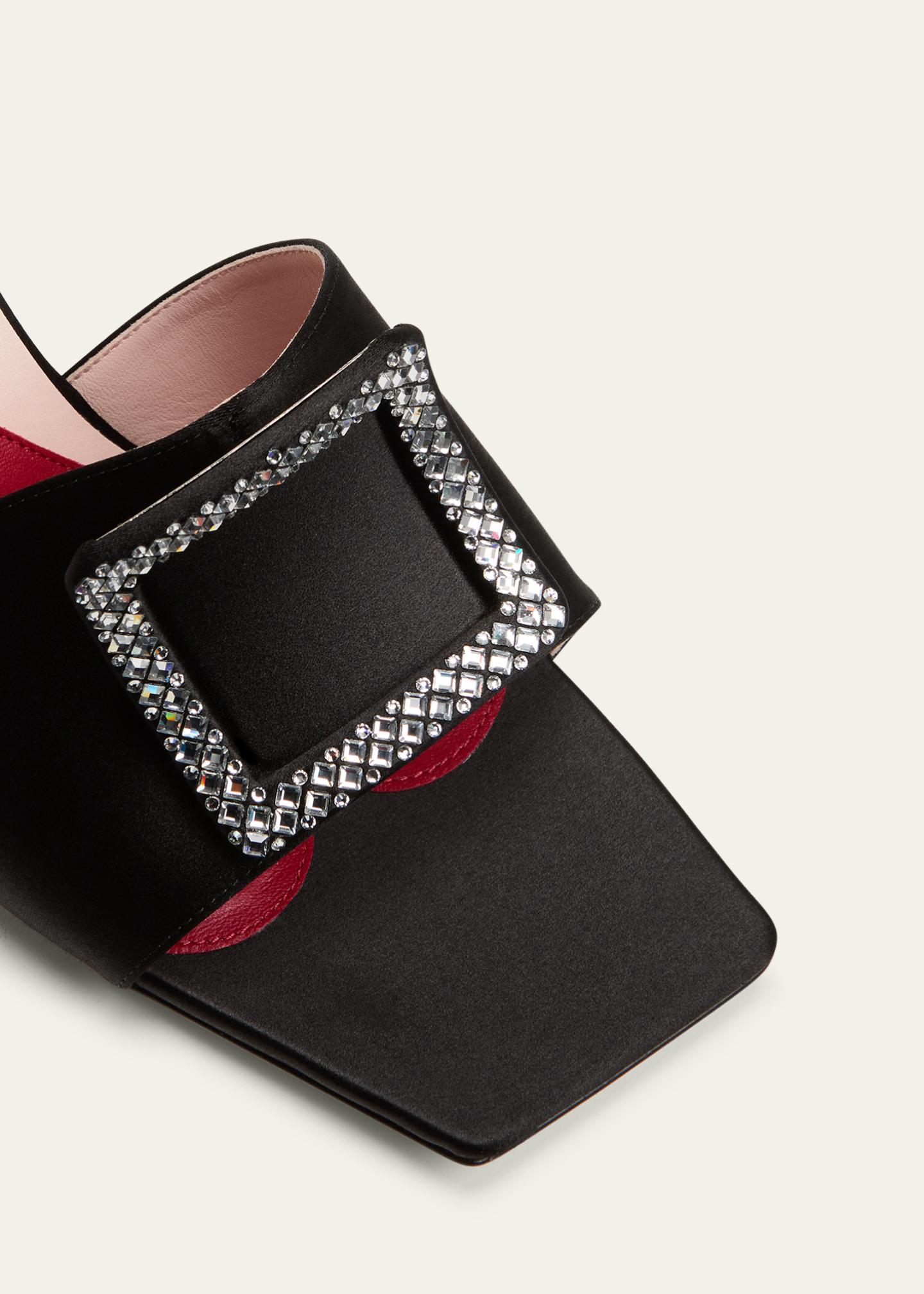 Mules Roger Vivier 'Slidy Viv' - Taille 39, Cuir Violet Métallisé, Boucle Strass - Occasion Très Bon état
