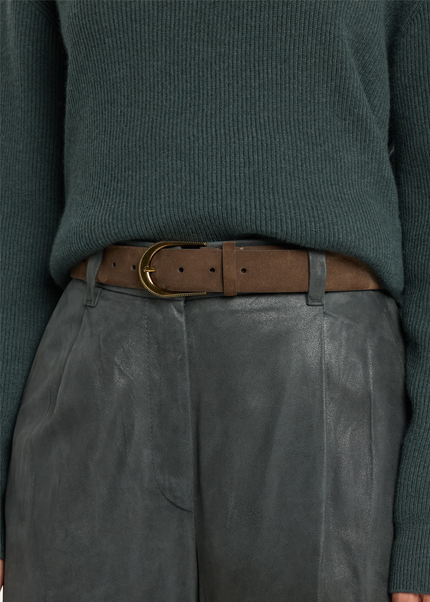 Brown Suede Leather Belt With Silver Metal Buckle for Men By Brune & B