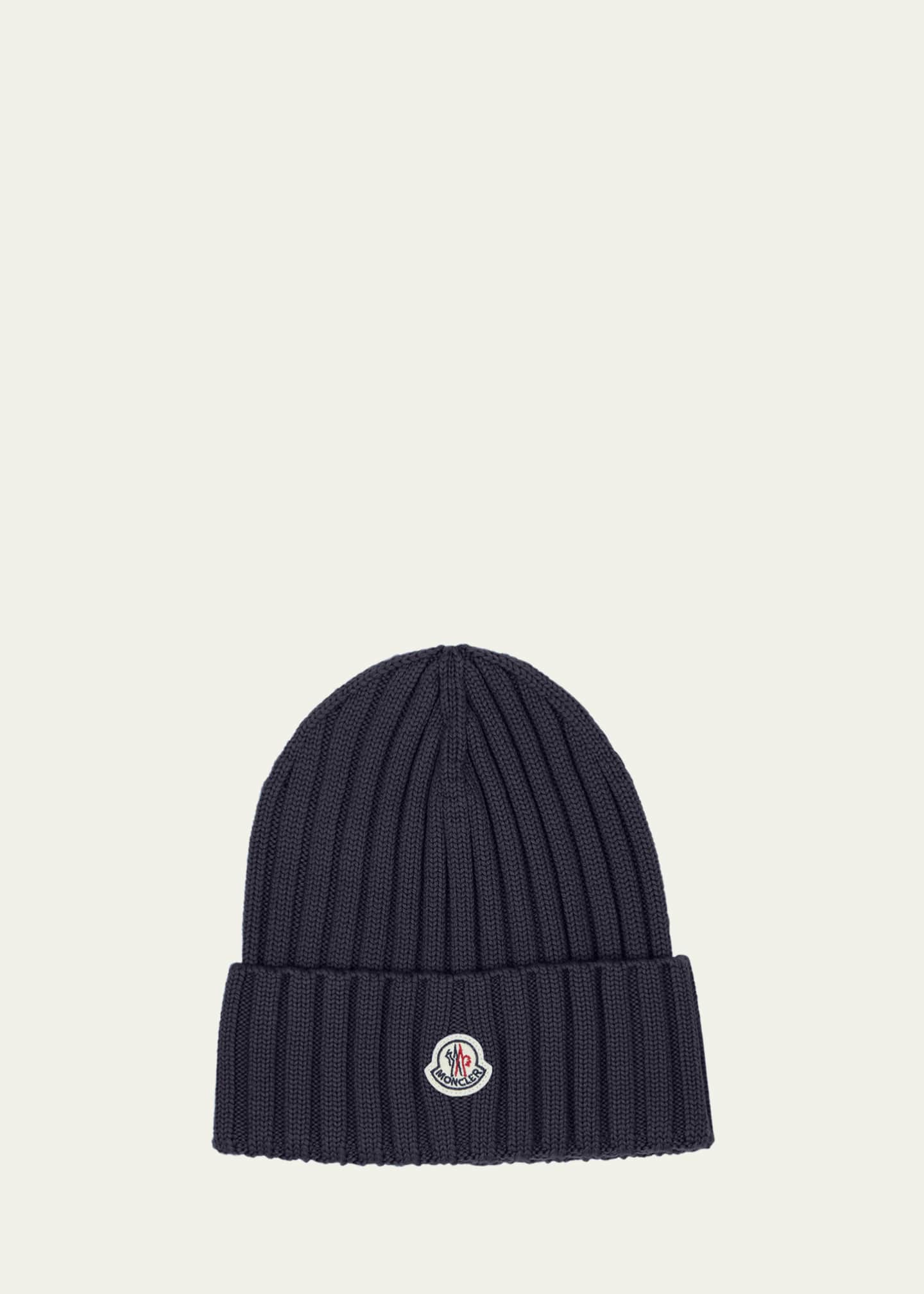 Moncler Ribbed Wool Beanie with Logo Patch Bergdorf Goodman