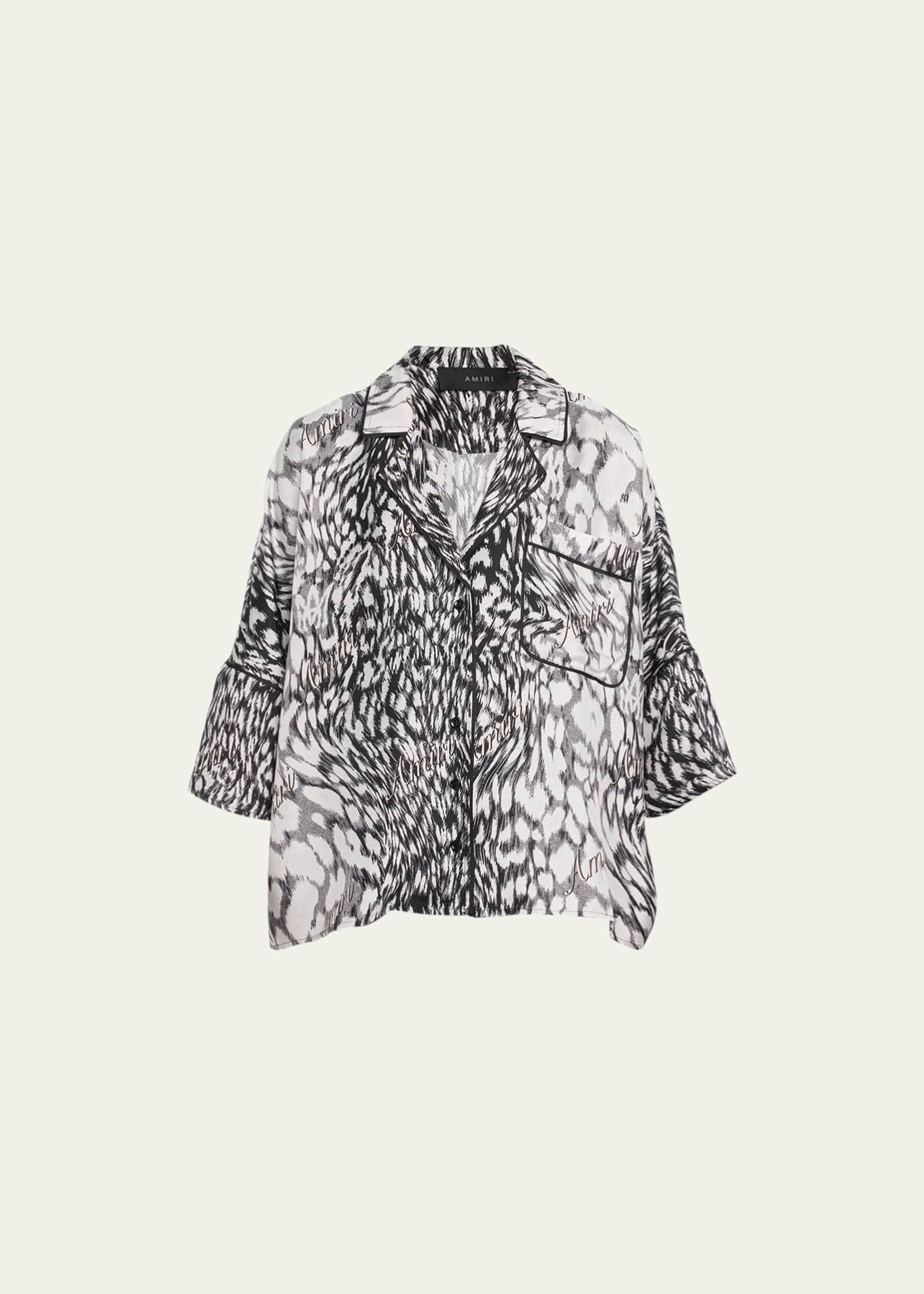 Amiri Logo Leopard-Print Silk Pajama Shirt
