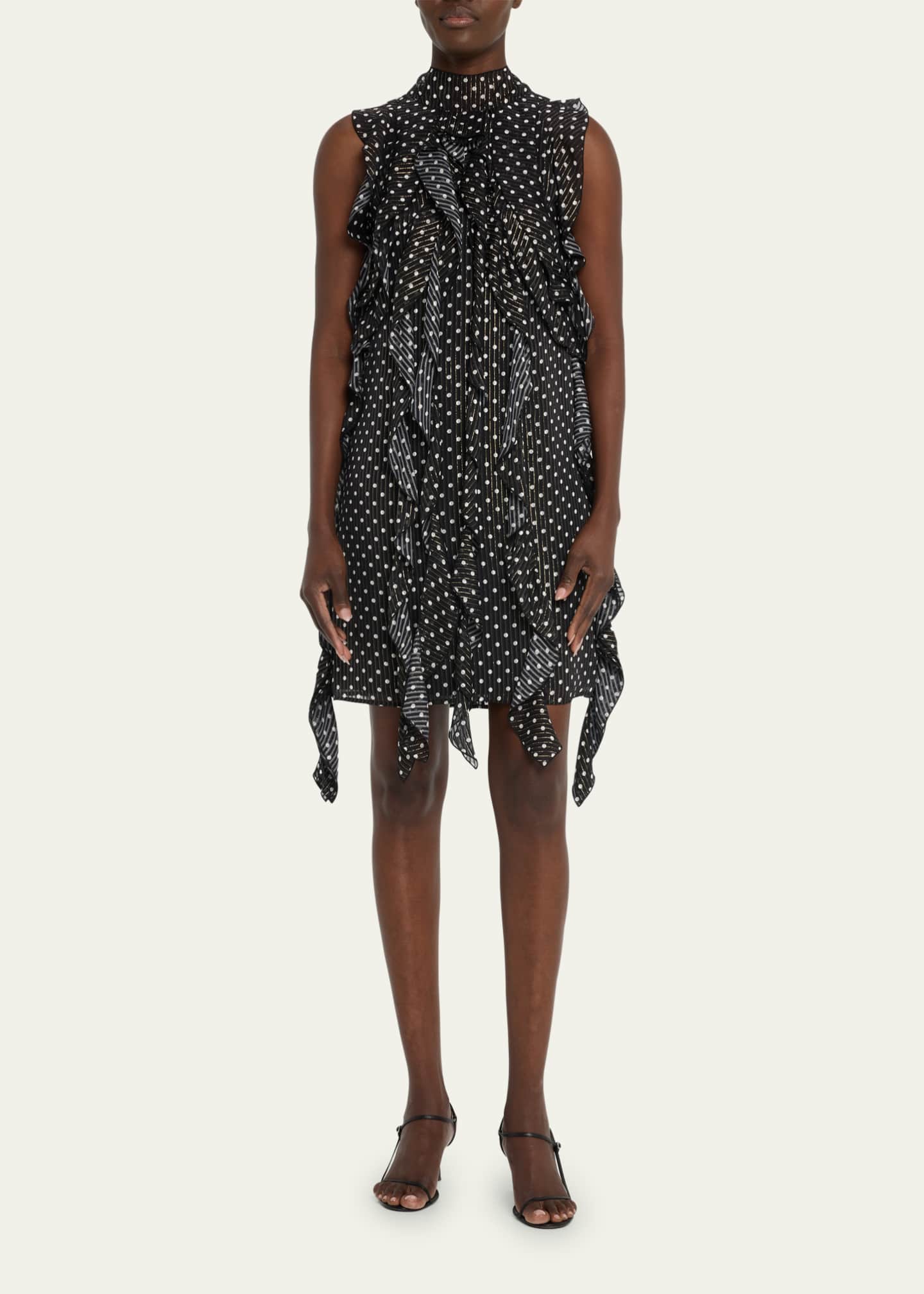 Dotted ruffle chiffon outlet dress