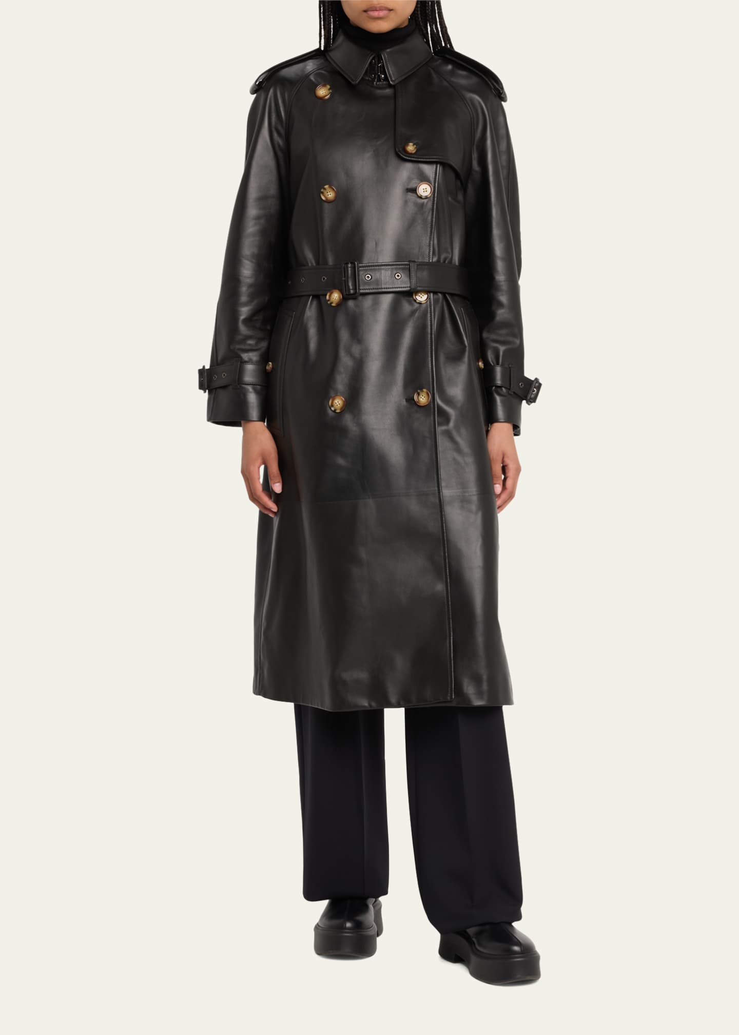 Burberry Harehope Belted Leather Trench Coat - Bergdorf Goodman