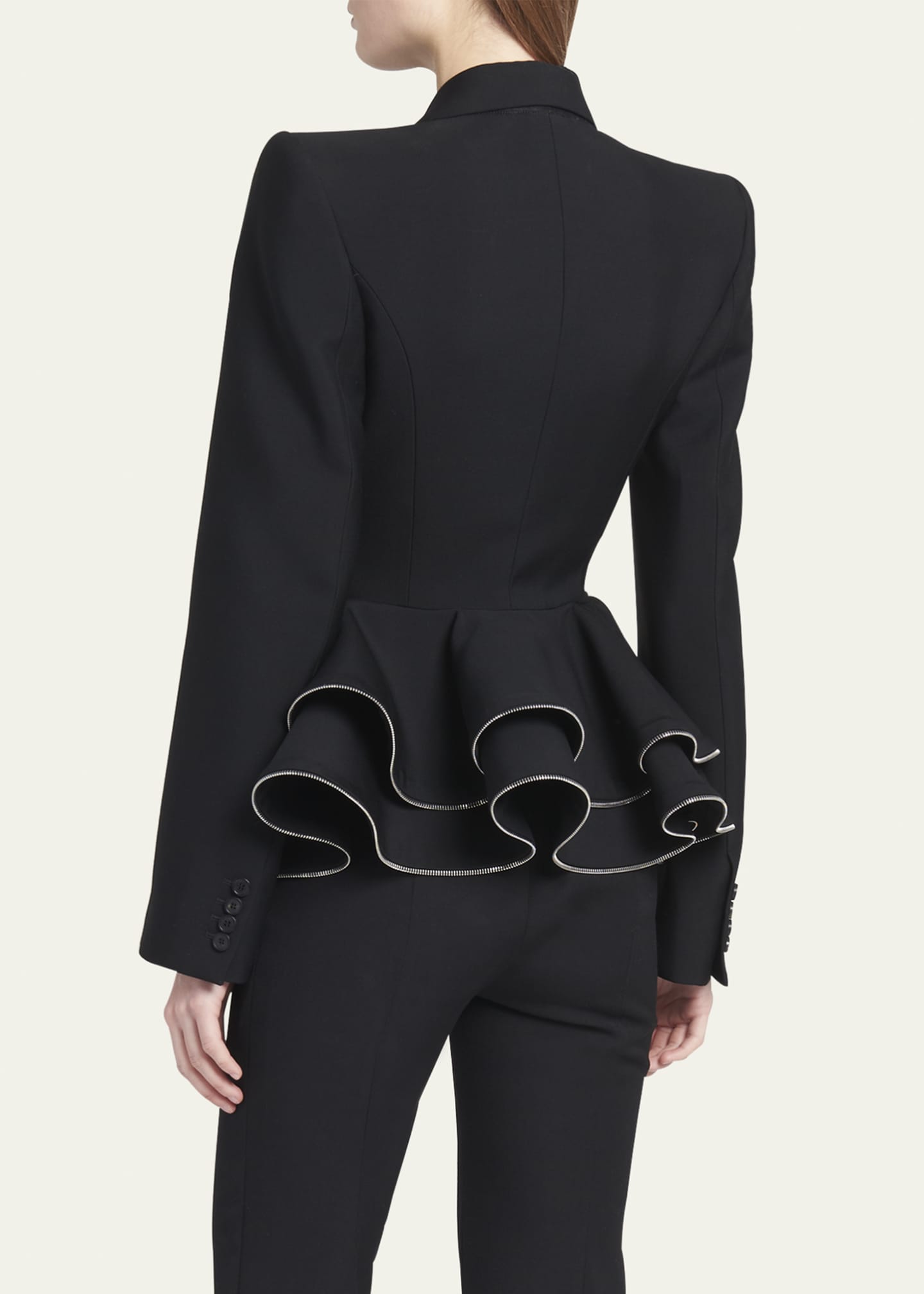 Alexander McQueen Wool Peplum Blazer Jacket with Zipper Detail
