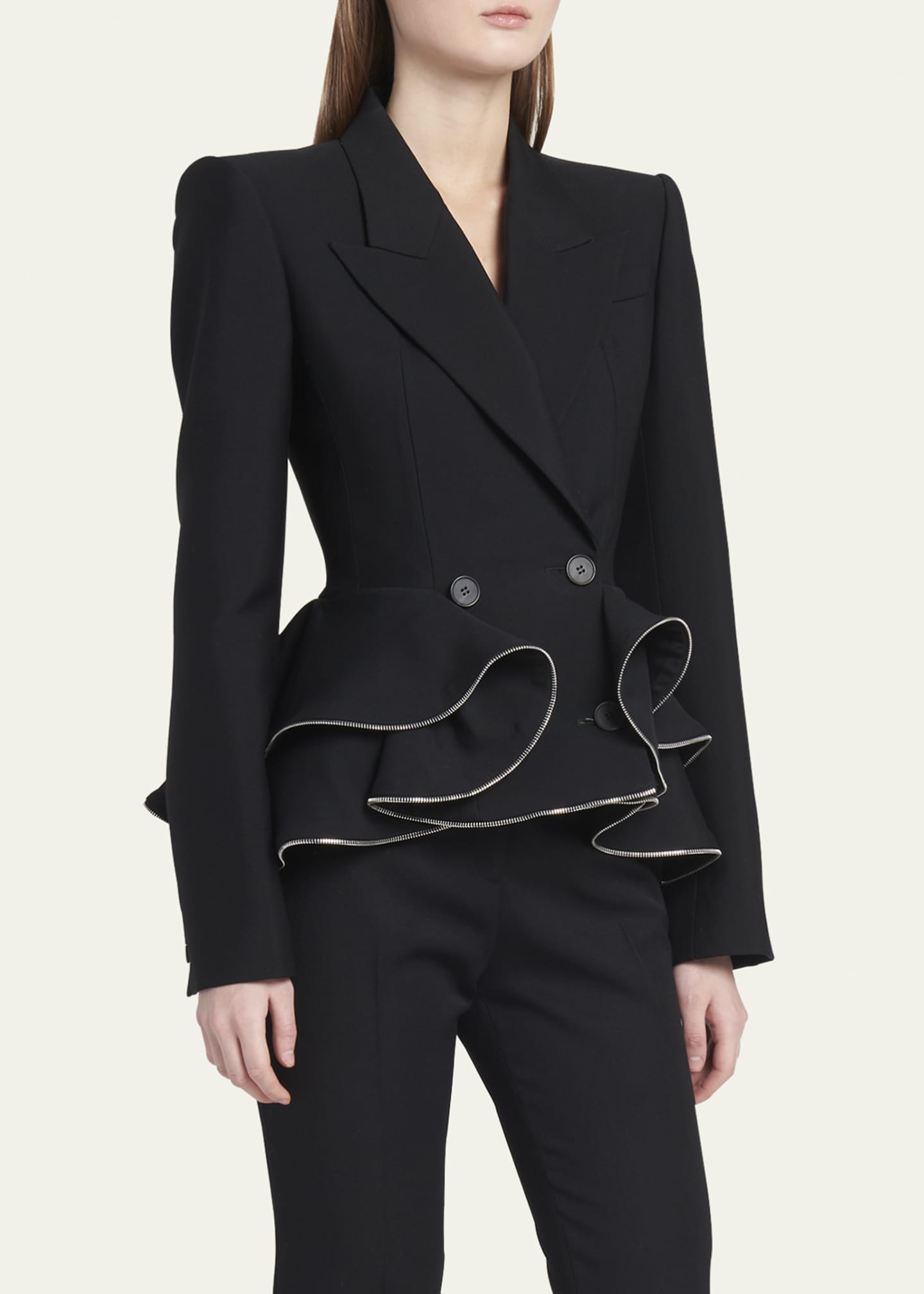 Alexander McQueen Wool Peplum Blazer Jacket with Zipper Detail ...
