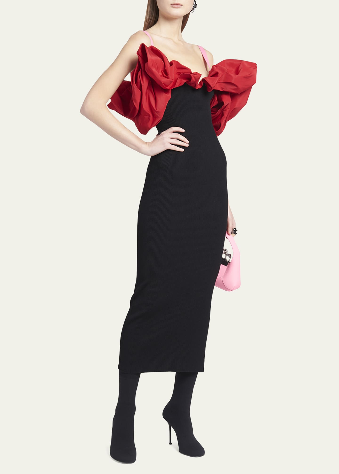 Alexander McQueen Knit Midi Dress with Colorblock Ruffle Detail ...