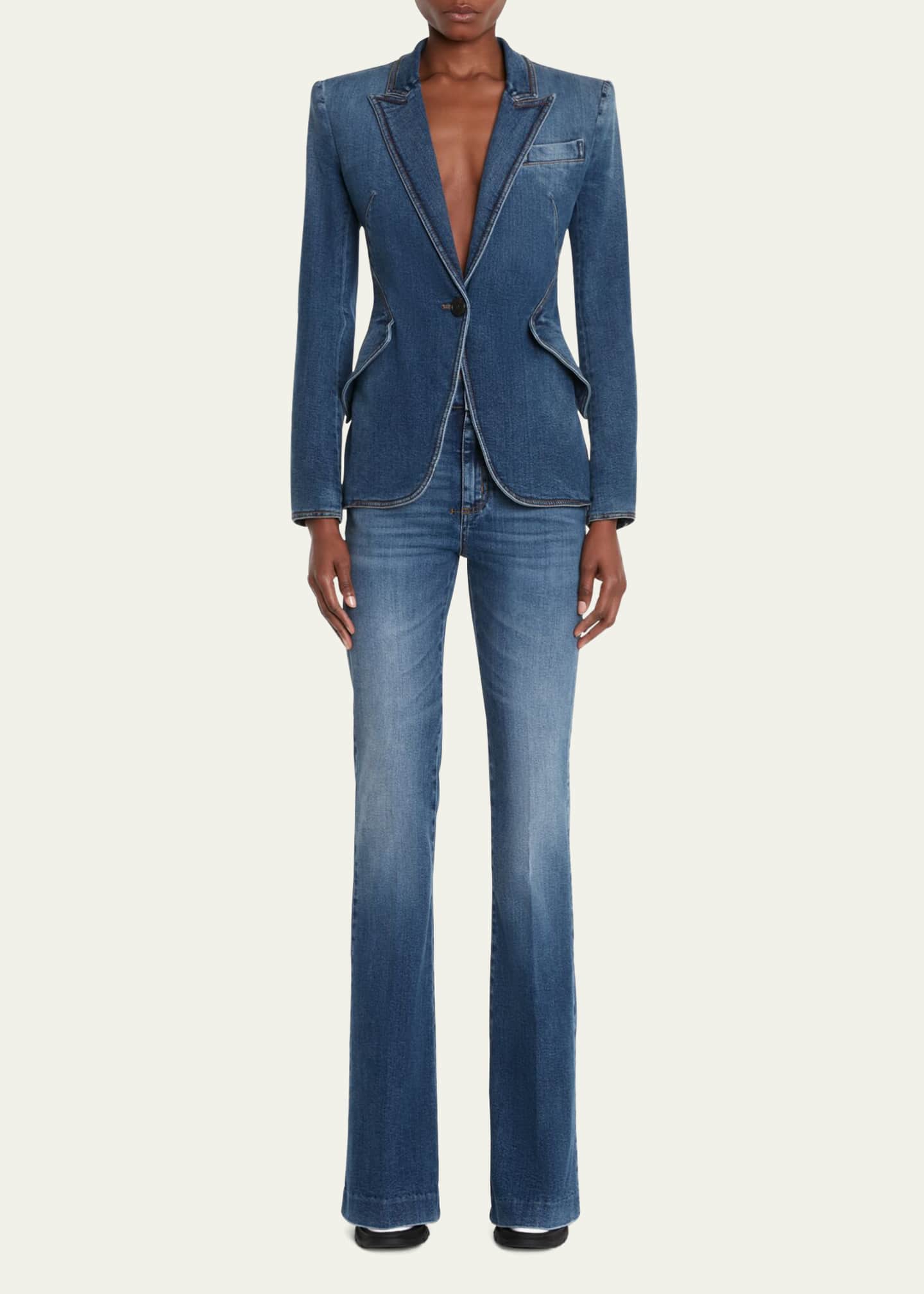 Womens denim blazer sales