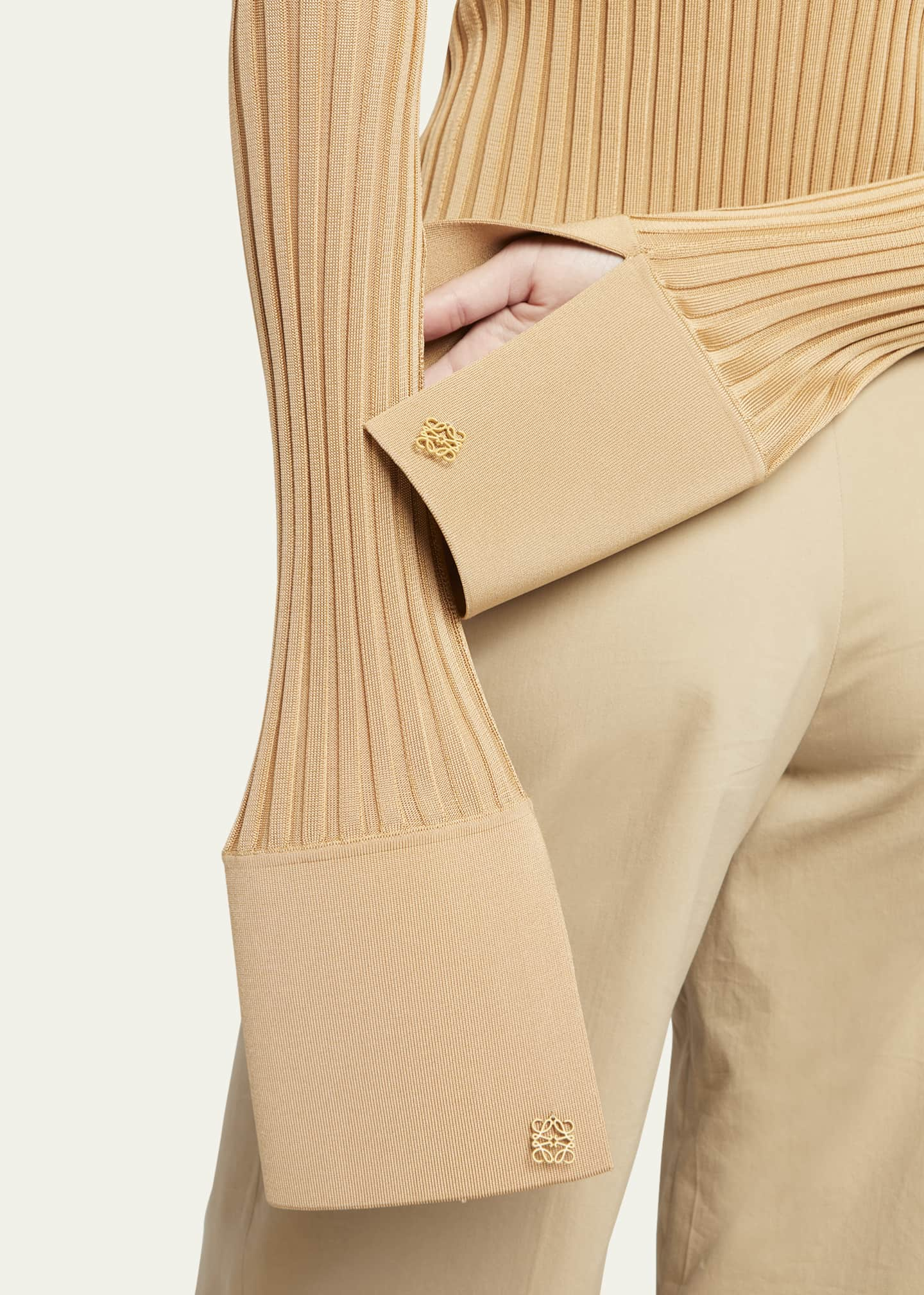 Loewe Bell-Sleeve Ribbed Fitted Knit Top