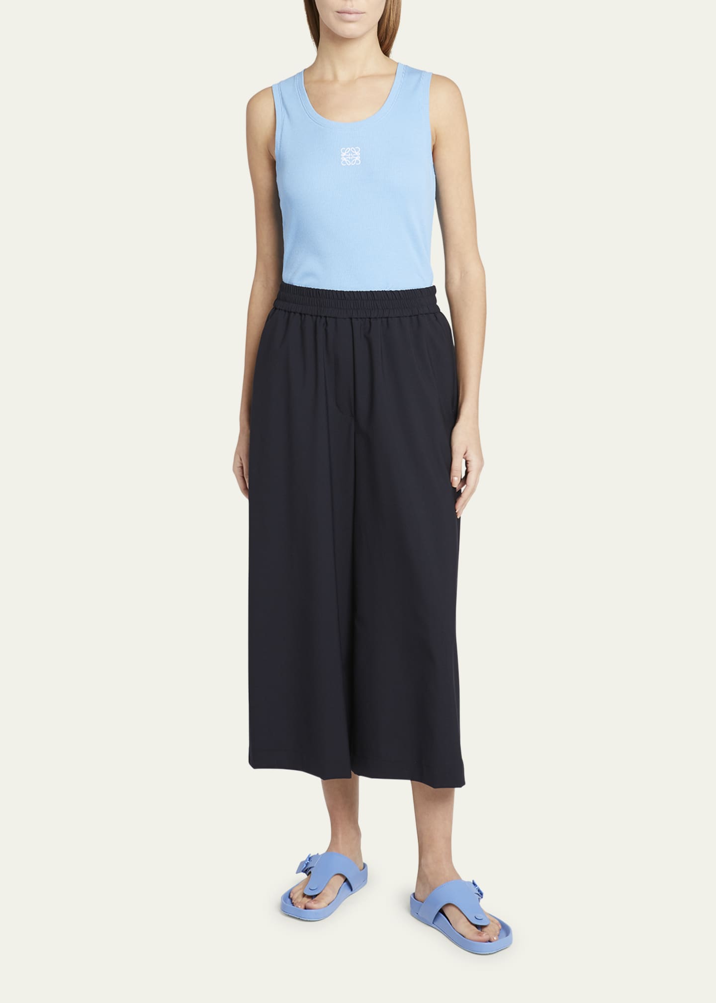 Loewe Elastic Waist Wool Crop Pants Bergdorf Goodman