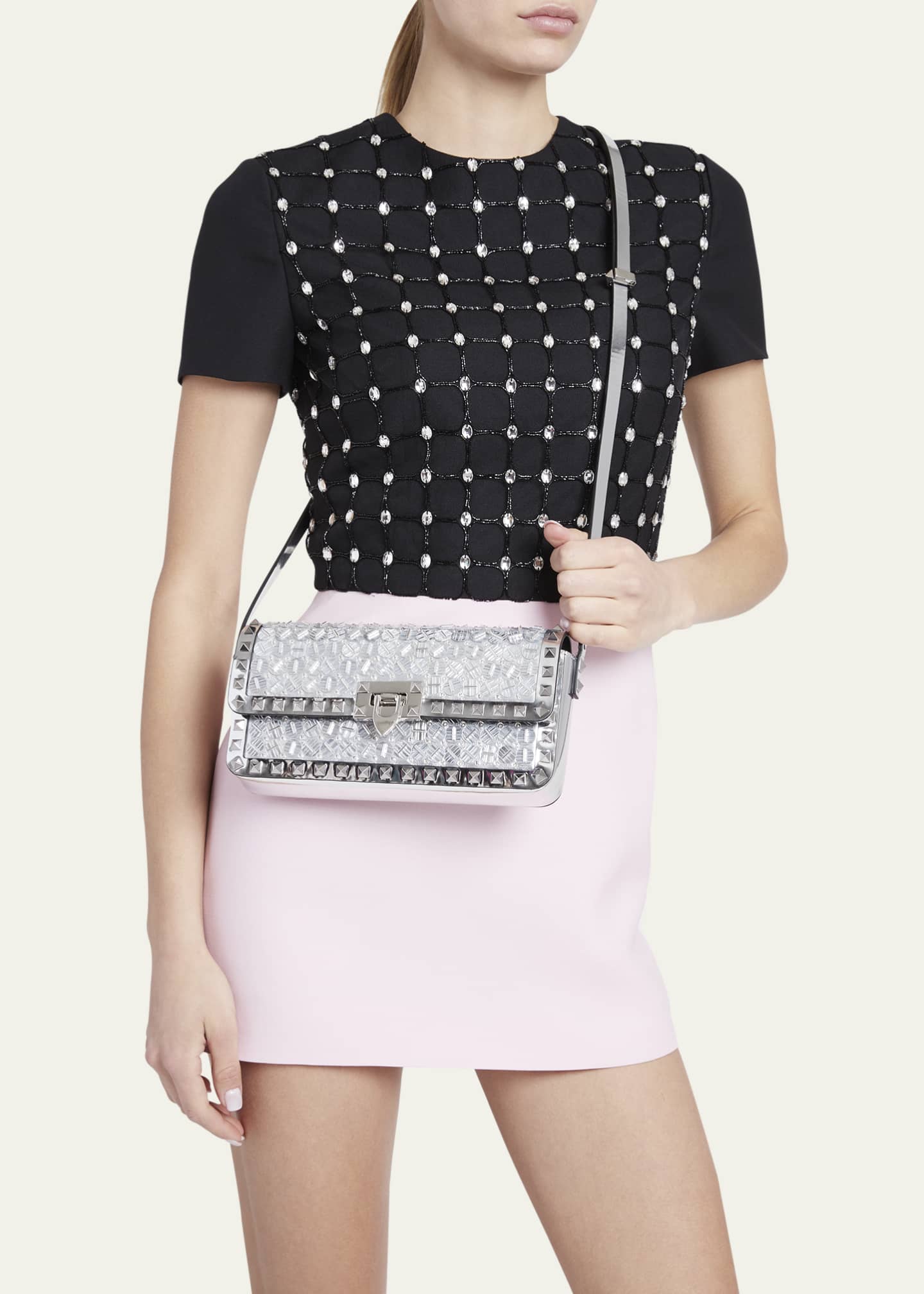 Valentino Rockstud Sequin Metallic Shoulder Bag