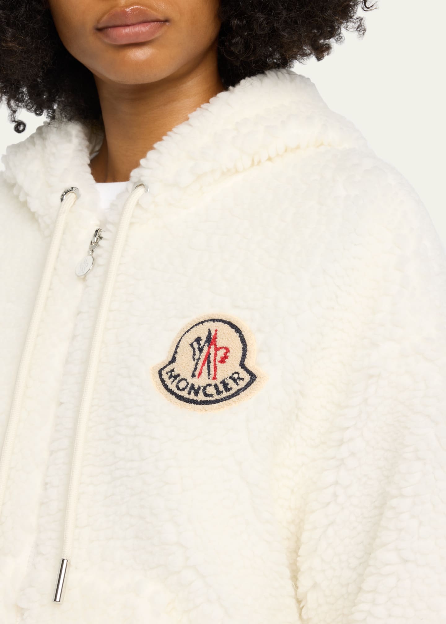 Moncler Faux Sherpa Hooded Zip Up Cardigan