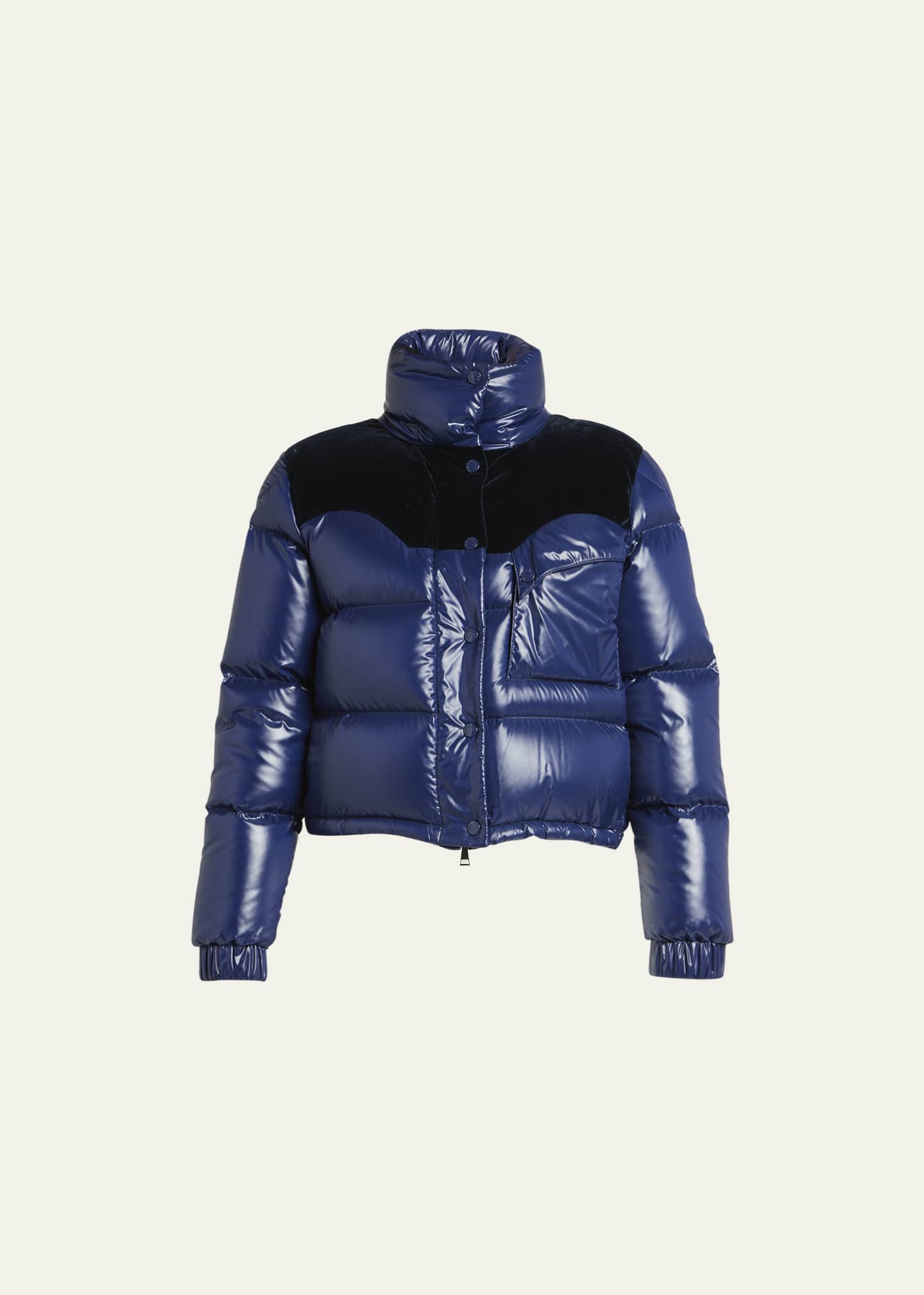 Moncler Narmada Short Puffer Jacket with Velvet Panel Bergdorf