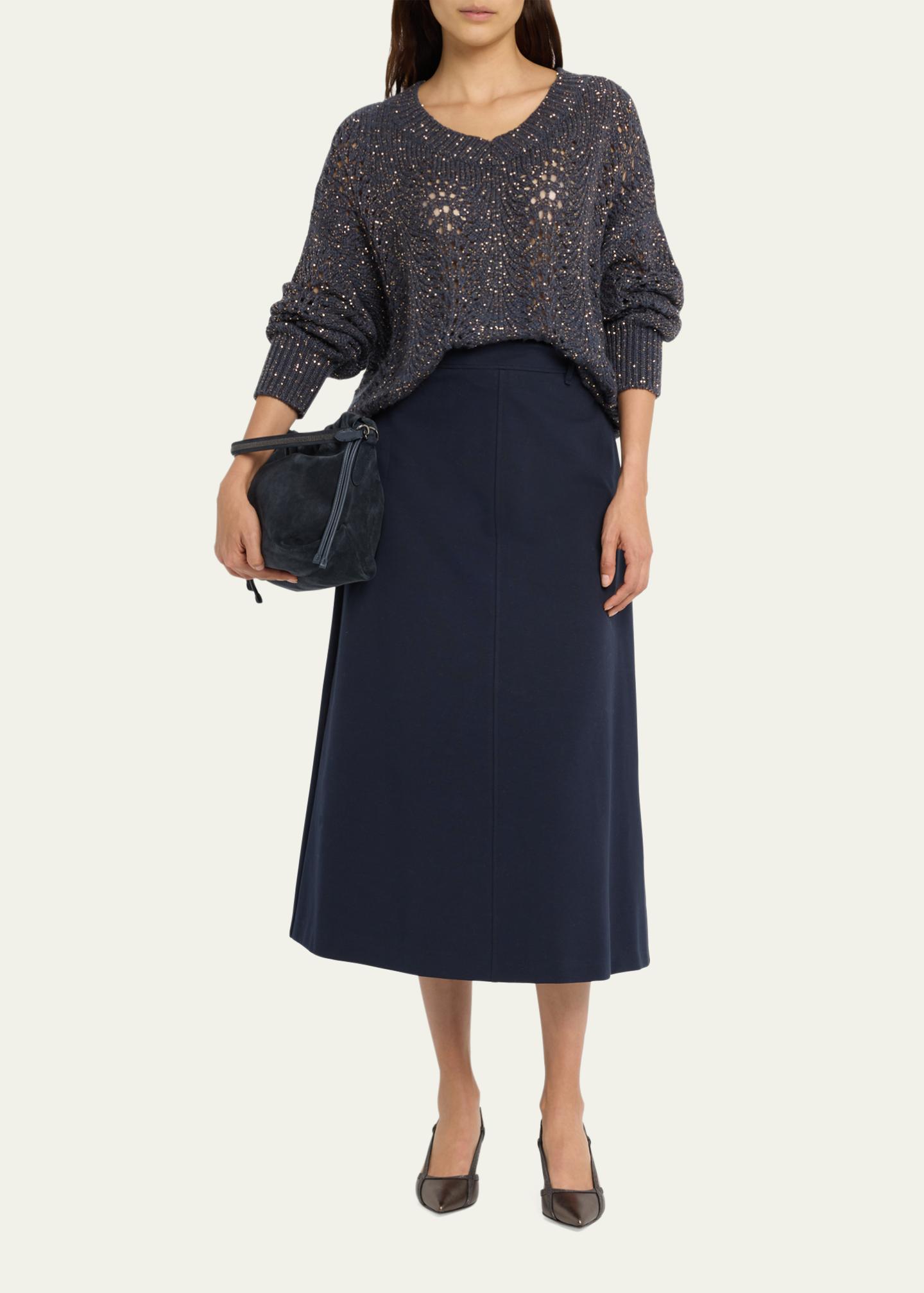 Pull Brunello Cucinelli En Cachemire-Soie à Paillettes, Une Épaule, Rouge Bordeaux Taille M | NWT