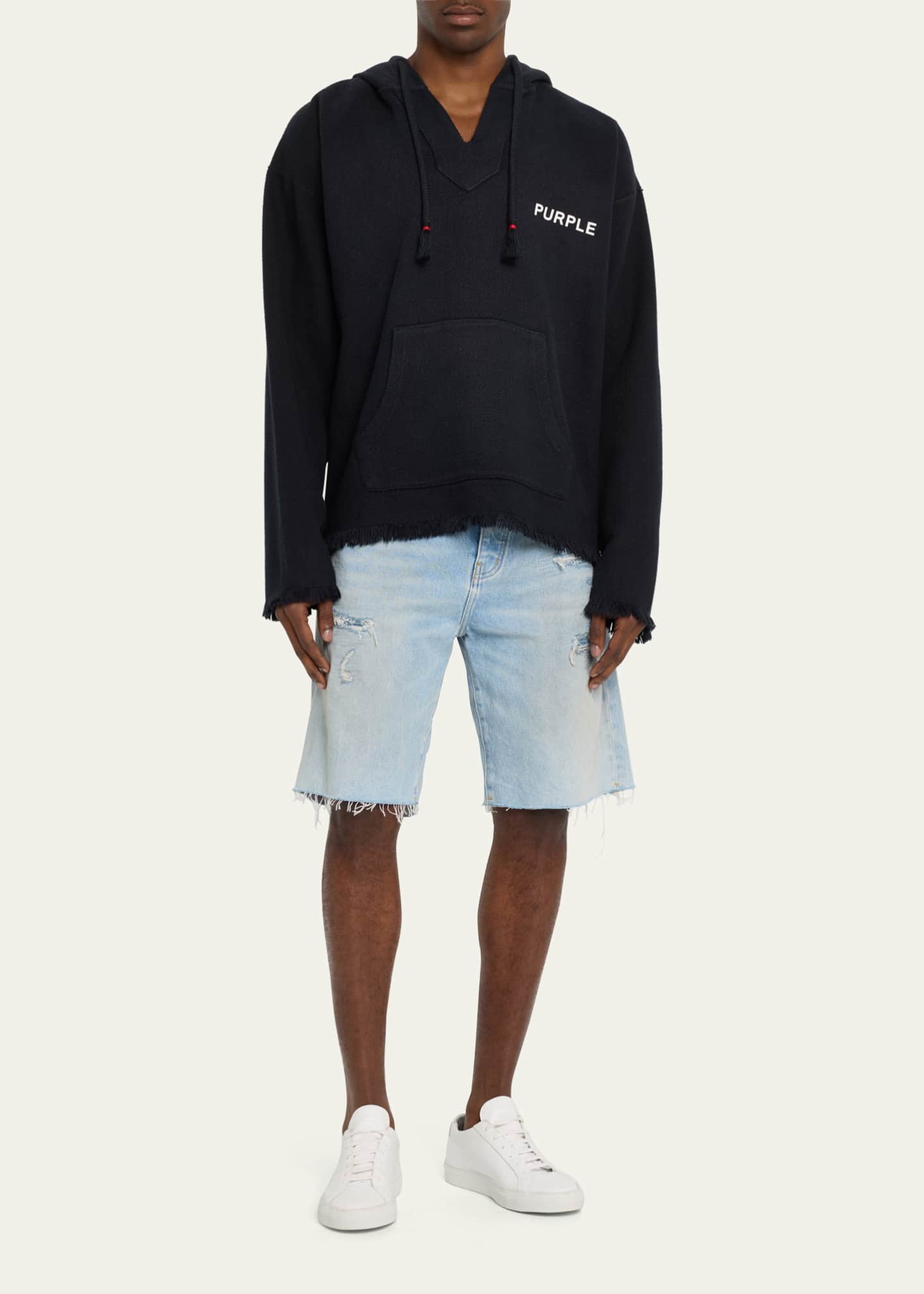 PURPLE Men's Destroyed Denim Shorts Bergdorf Goodman