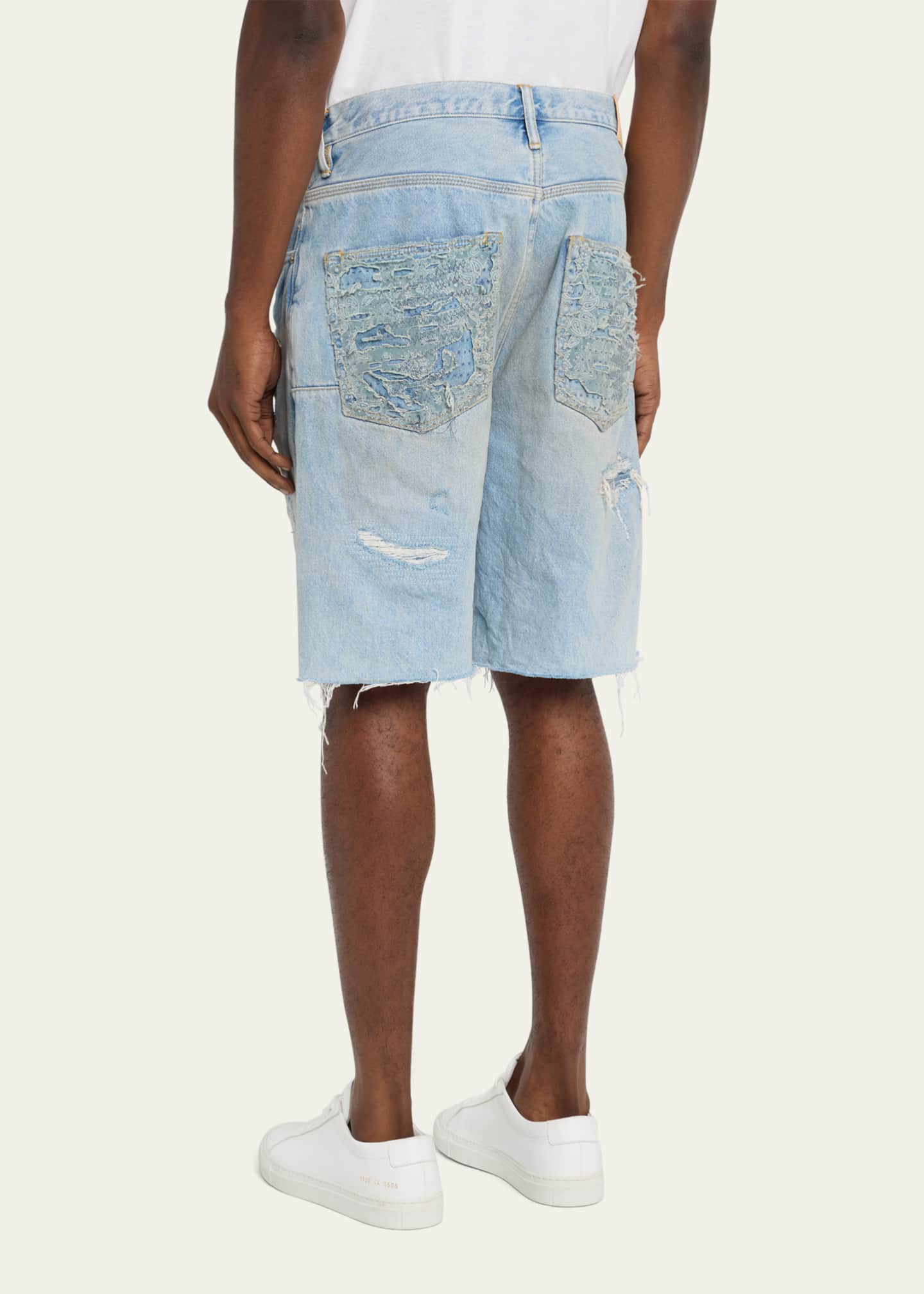 PURPLE Men's Destroyed Denim Shorts Bergdorf Goodman